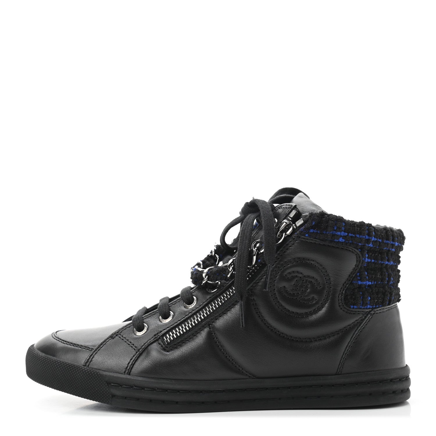Chanel Lambskin Leather Tweed Zipped Hi Top Sneakers for Women