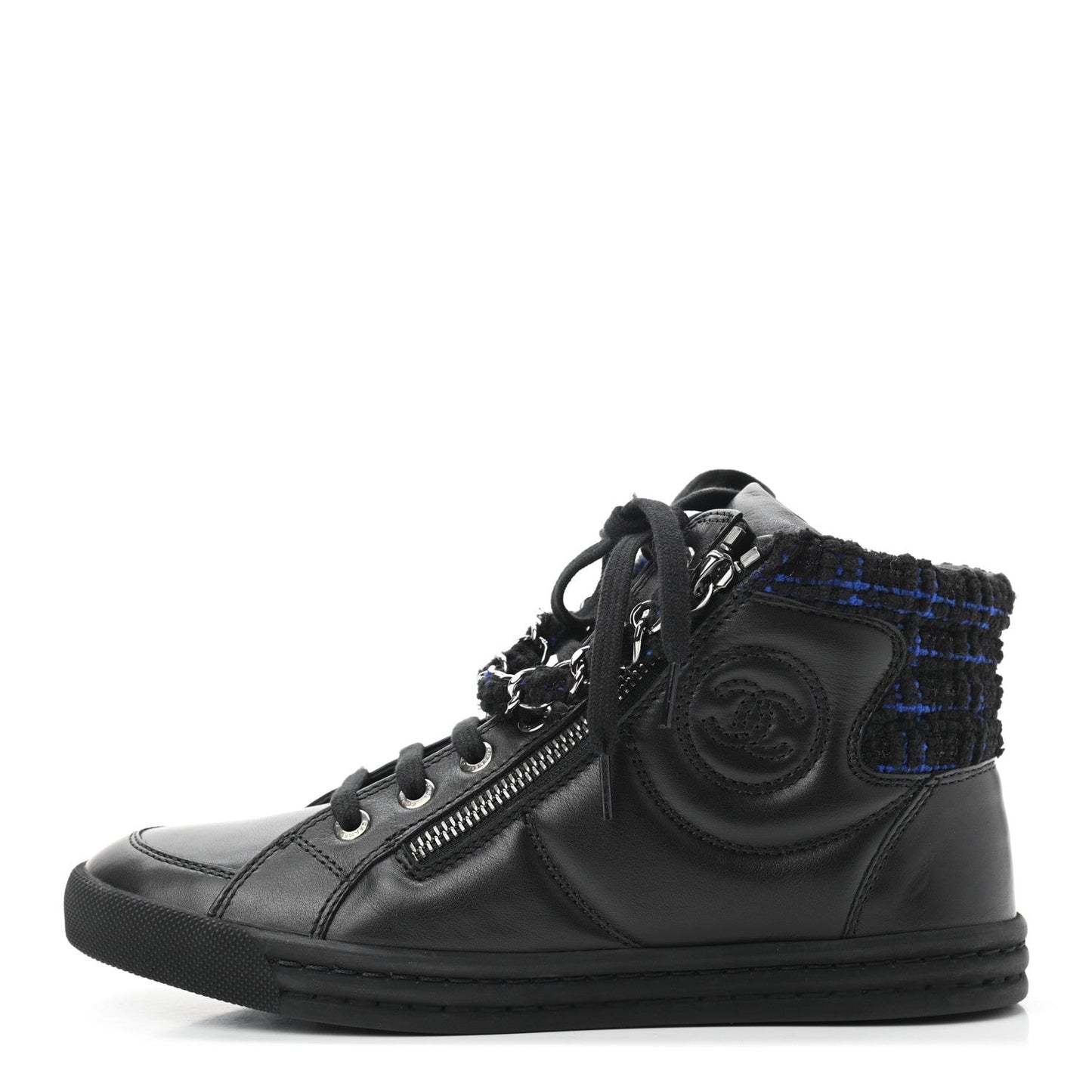 CHANEL LAMBSKIN LEATHER TWEED ZIPPED HI-TOP SNEAKERS