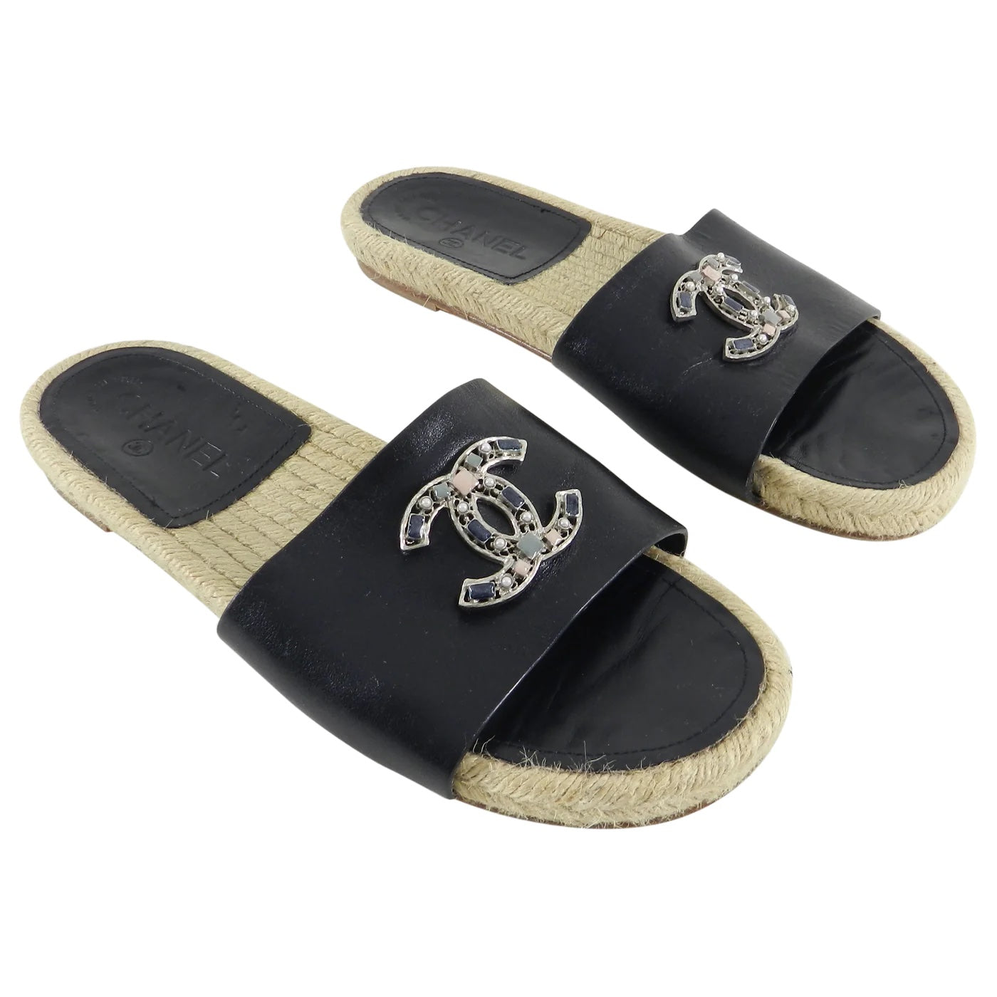 Chanel Leather CC Crystals Mules