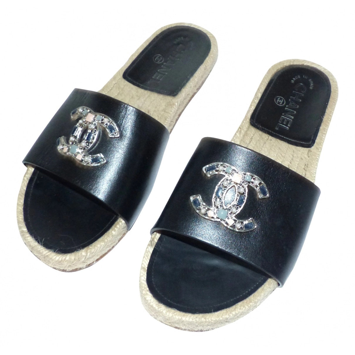 Chanel Leather CC Crystals Mules