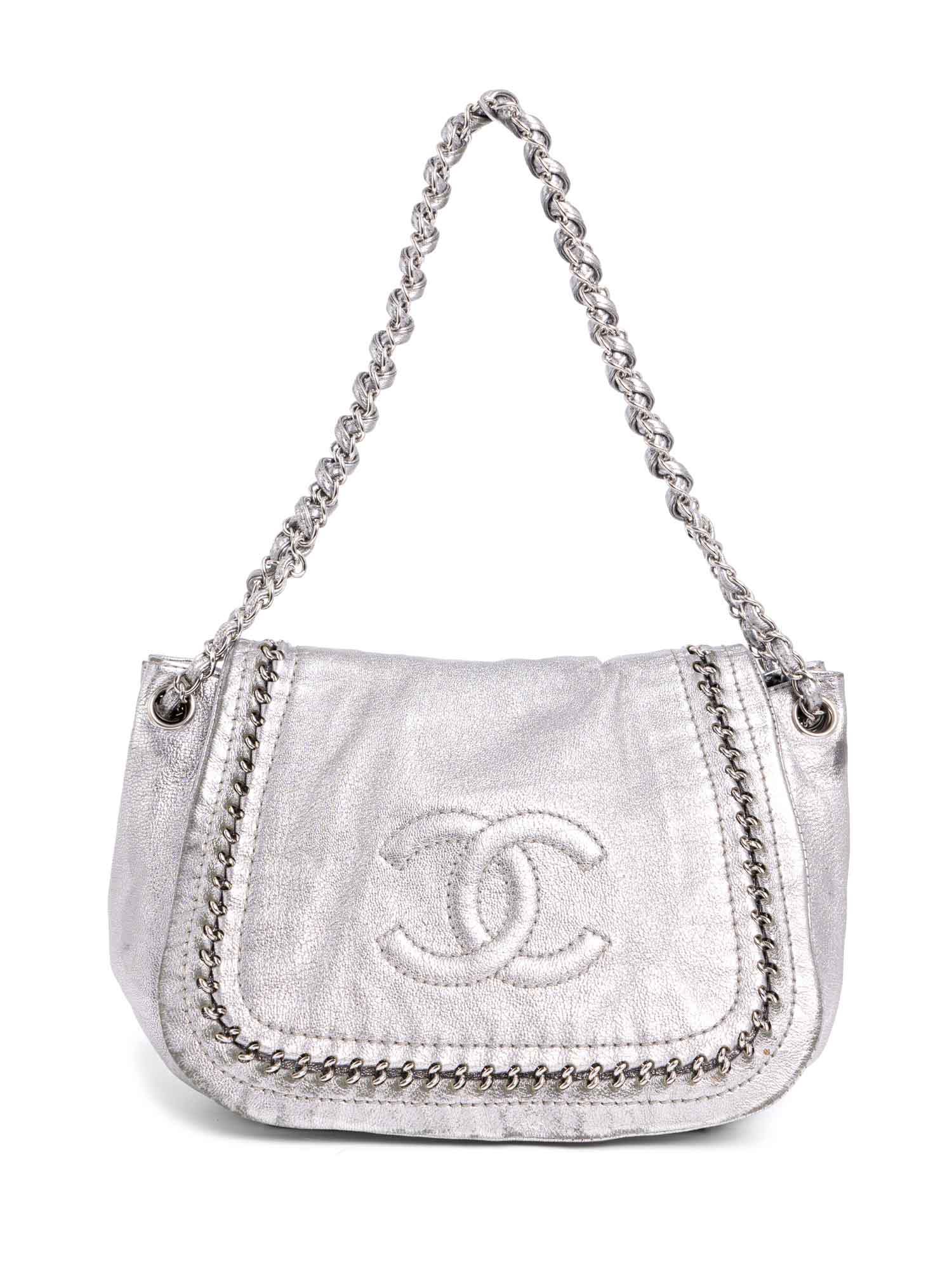 Chanel Leather Chain Around Flap Bag Silver