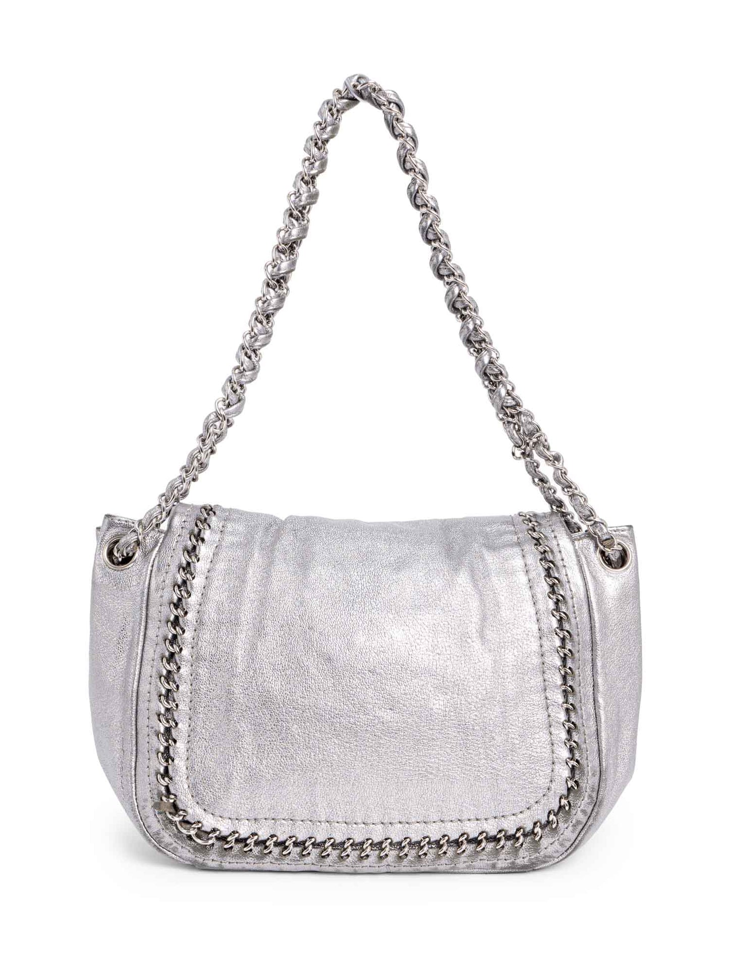 Chanel Leather Chain Around Flap Bag Silver