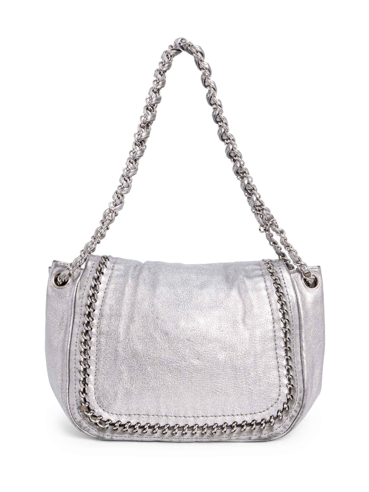 Chanel Leather Chain Around Flap Bag Silver