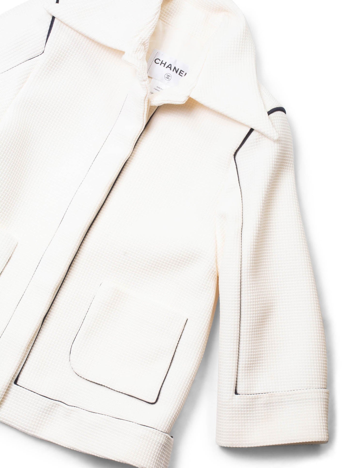 Chanel Logo Cotton Tweed Jacket White Black