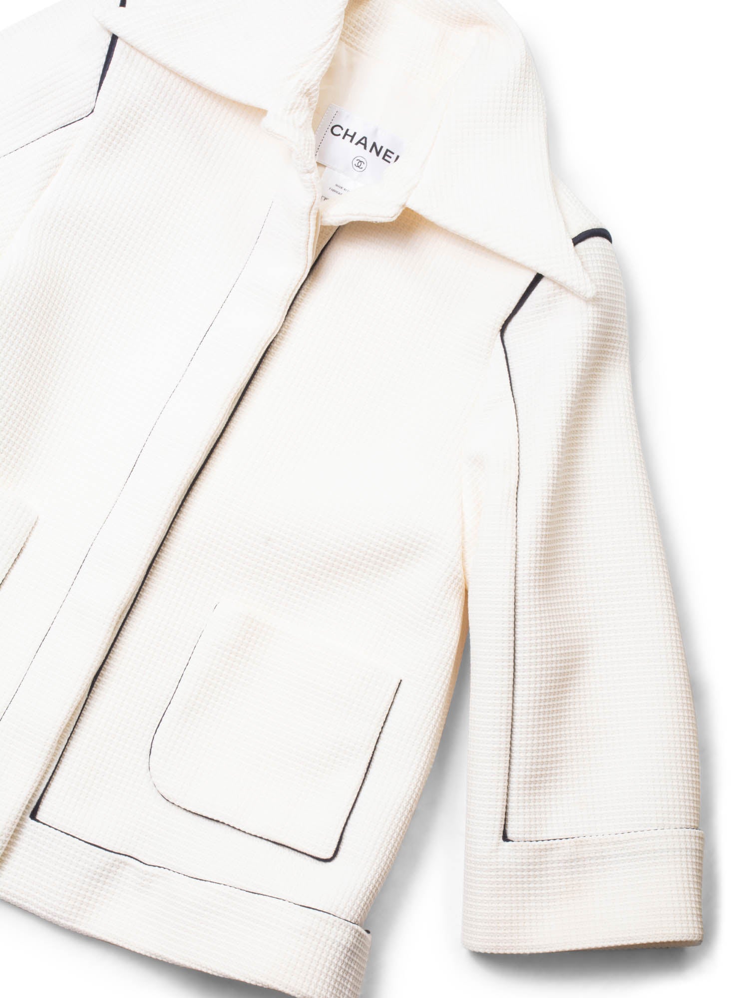 Chanel Logo Cotton Tweed Jacket White Black
