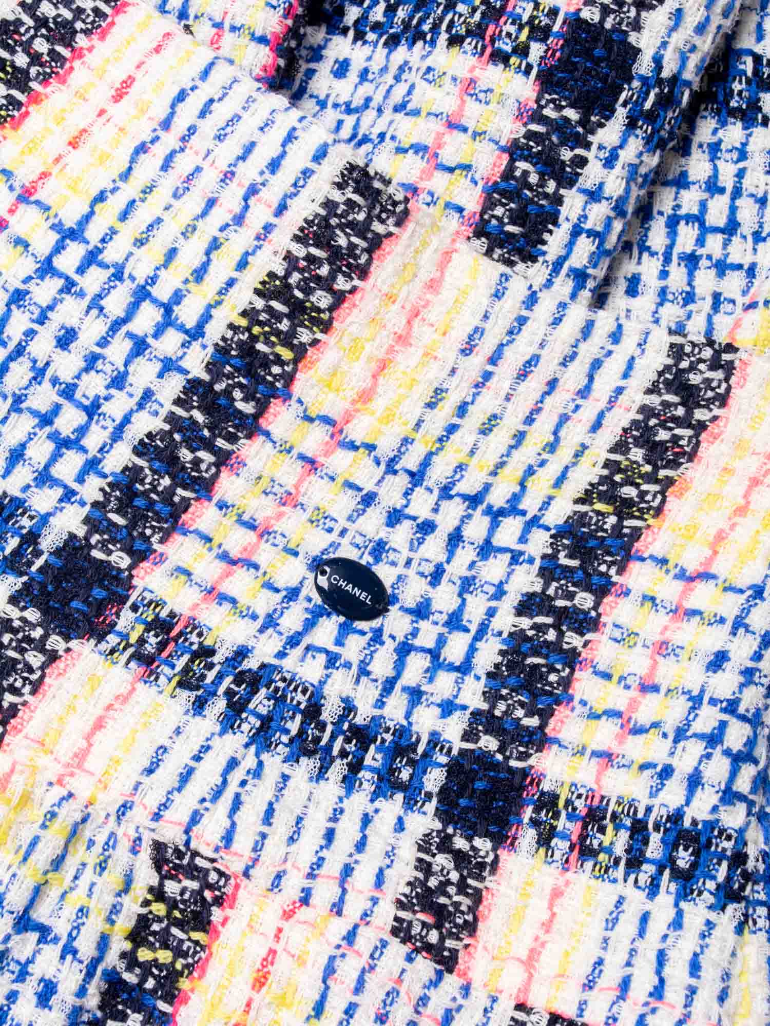 Chanel Logo Fantasy Tweed Fringe High Waisted Skirt Multicolor