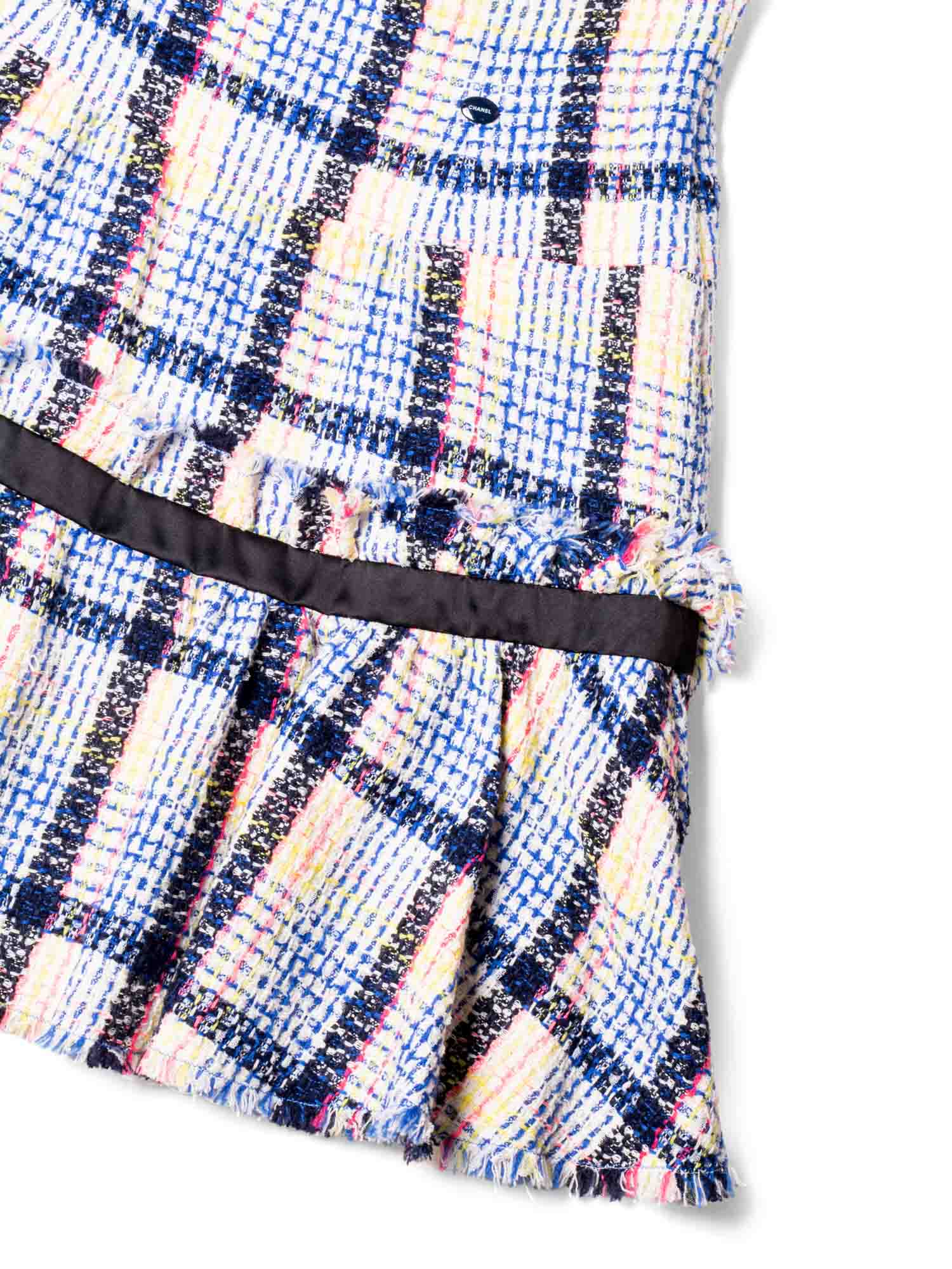 Chanel Logo Fantasy Tweed Fringe High Waisted Skirt Multicolor