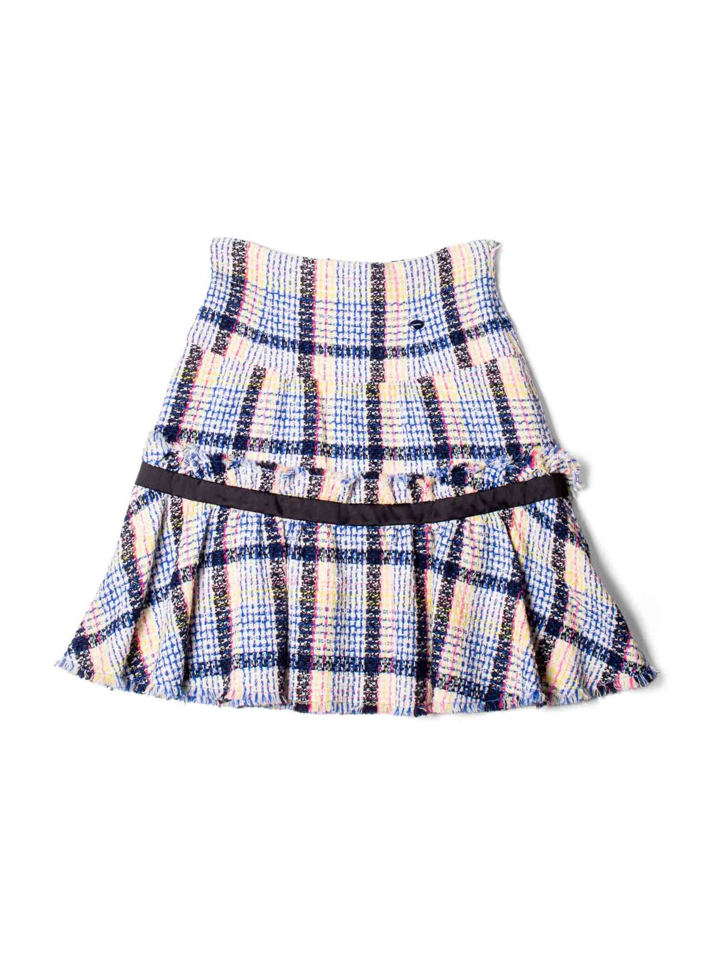 Chanel Logo Fantasy Tweed Fringe High Waisted Skirt Multicolor