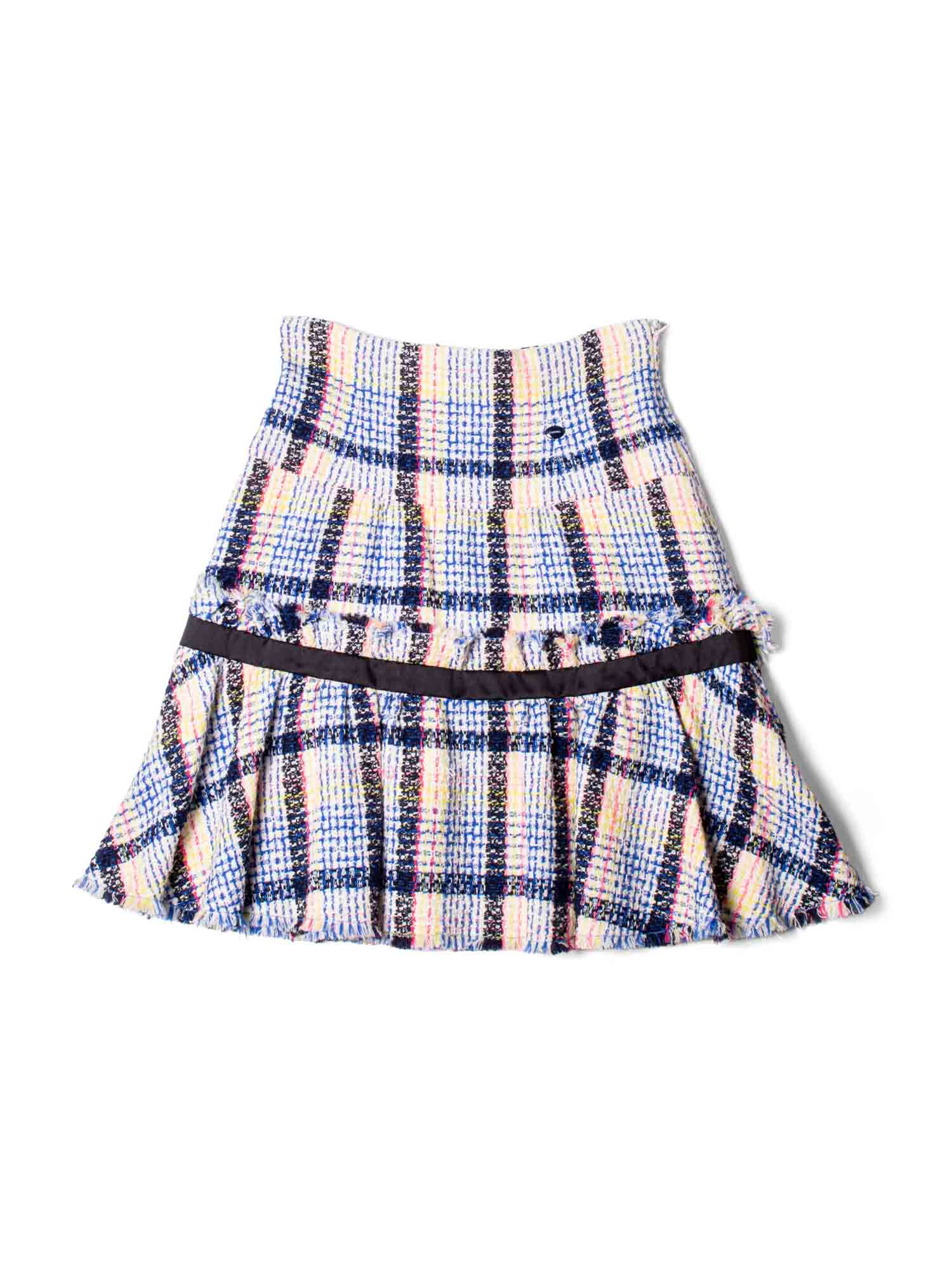 Chanel Logo Fantasy Tweed Fringe High Waisted Skirt Multicolor