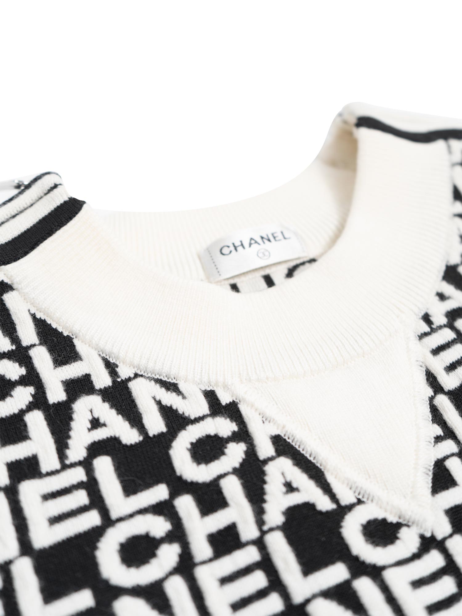 Chanel Logo Knit Zipper Sweater Black White