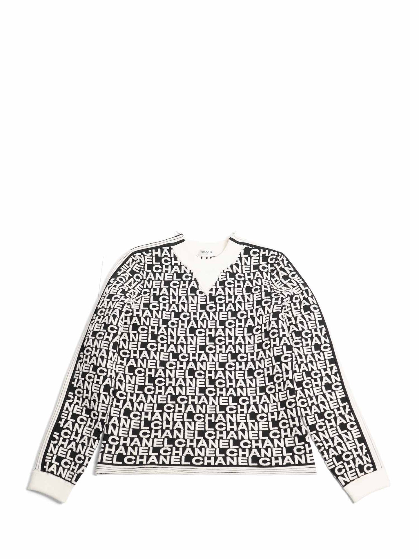 Chanel Logo Knit Zipper Sweater Black White