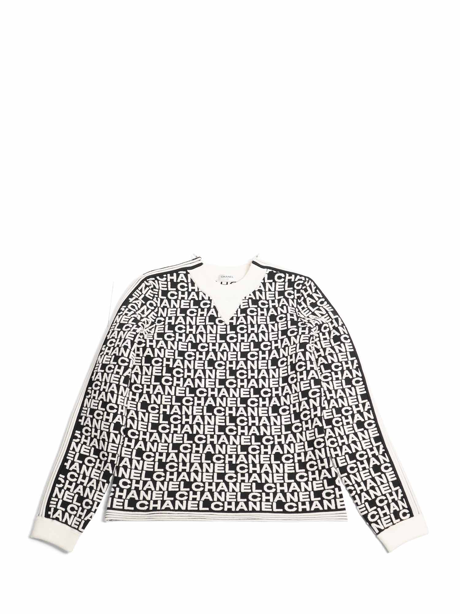 Chanel Logo Knit Zipper Sweater Black White