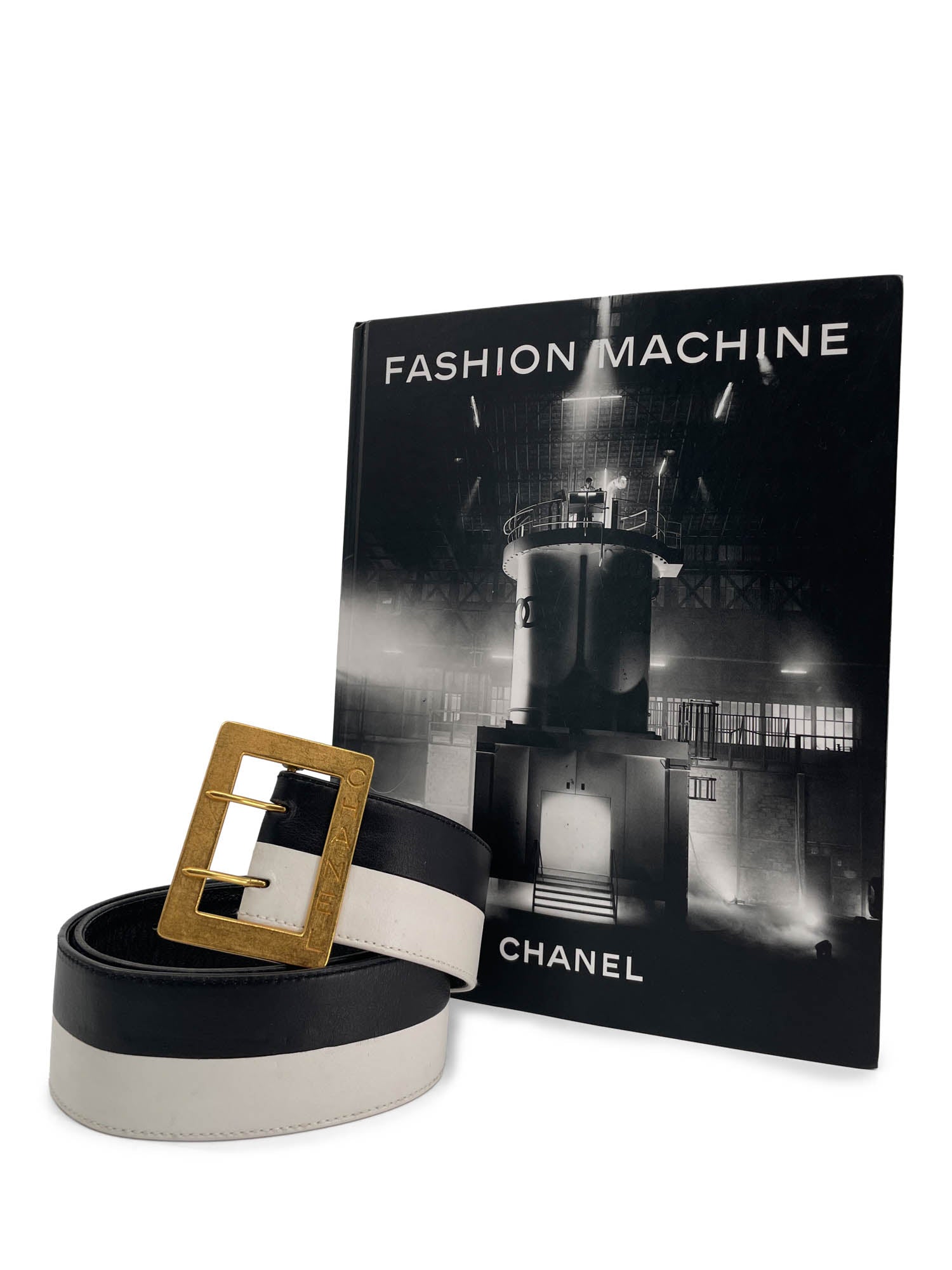 Chanel Logo Leather Wide Belt Black White