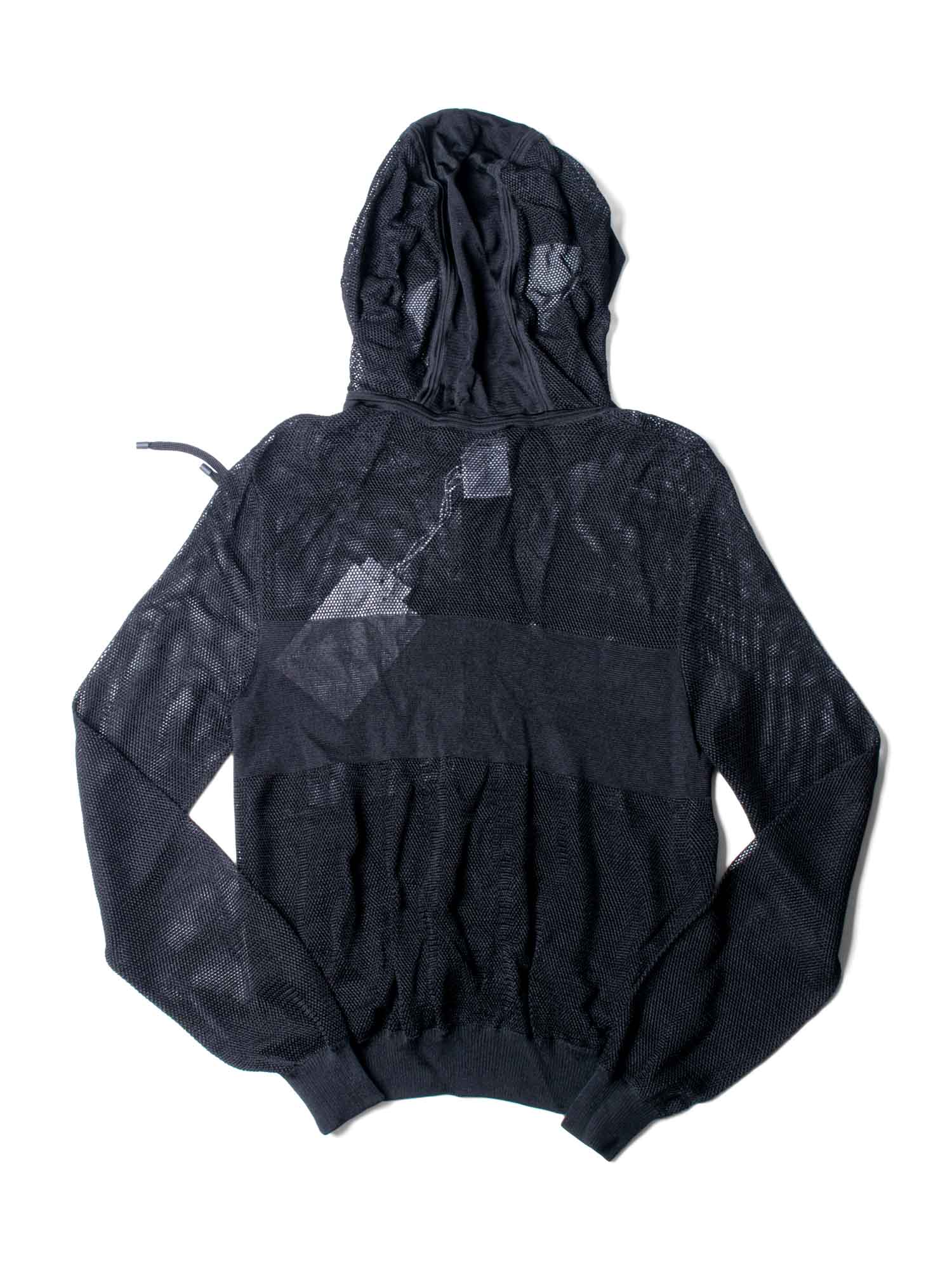 Chanel Logo Mesh Knit Zip Up Hoodie Sweater Black