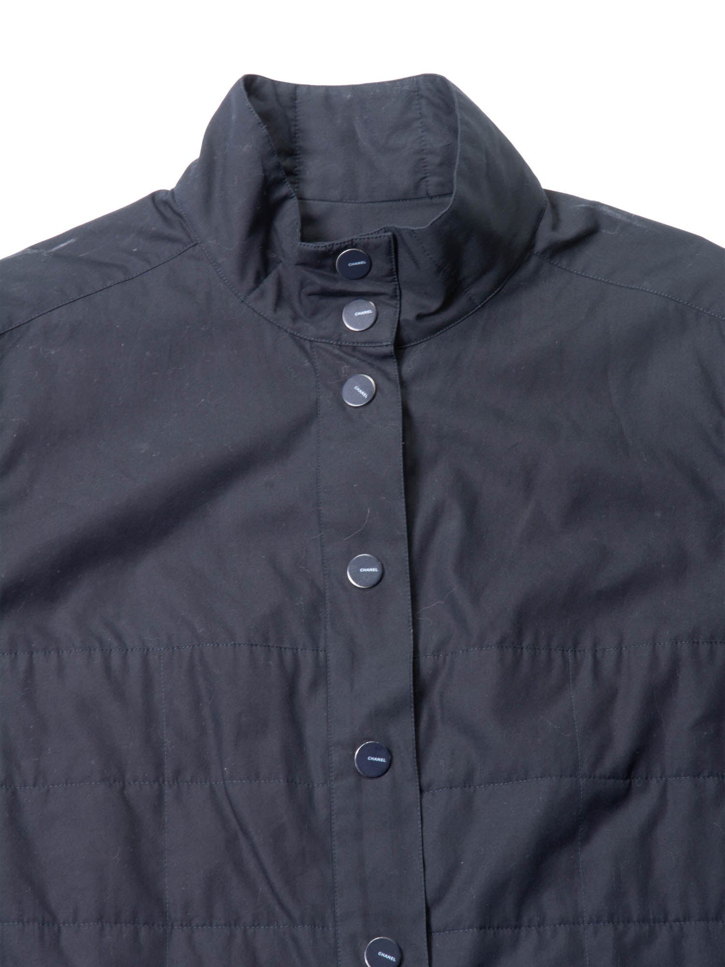 Chanel Logo Quilted Cotton Button Up Jacket Black
