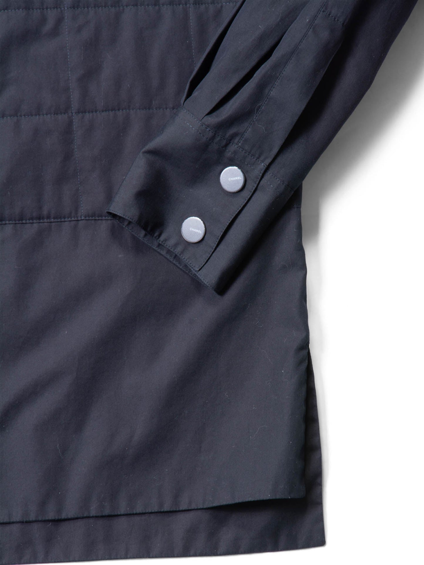 Chanel Logo Quilted Cotton Button Up Jacket Black