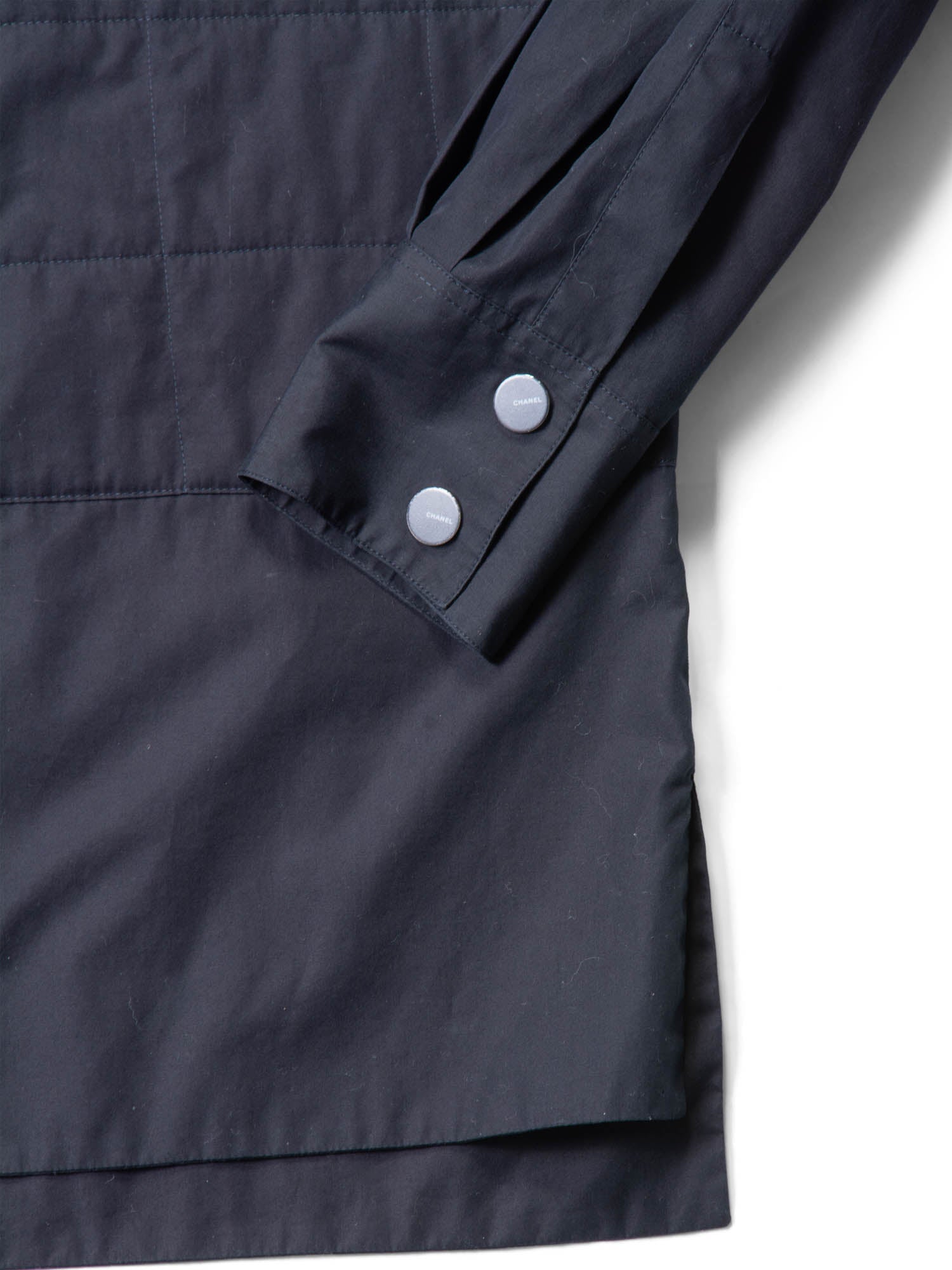Chanel Logo Quilted Cotton Button Up Jacket Black