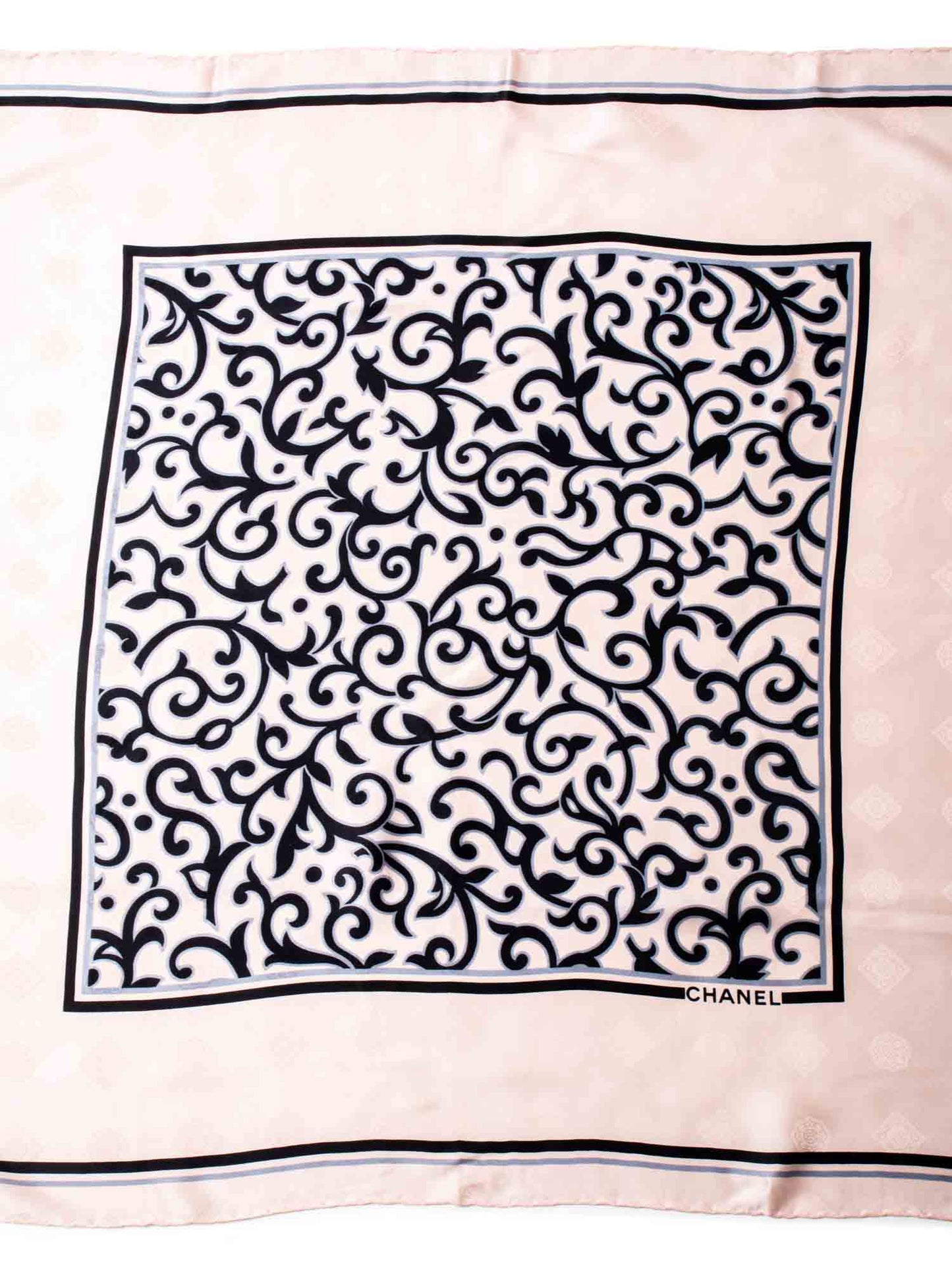 Chanel Logo Silk Royal Floral Scarf Pink Black