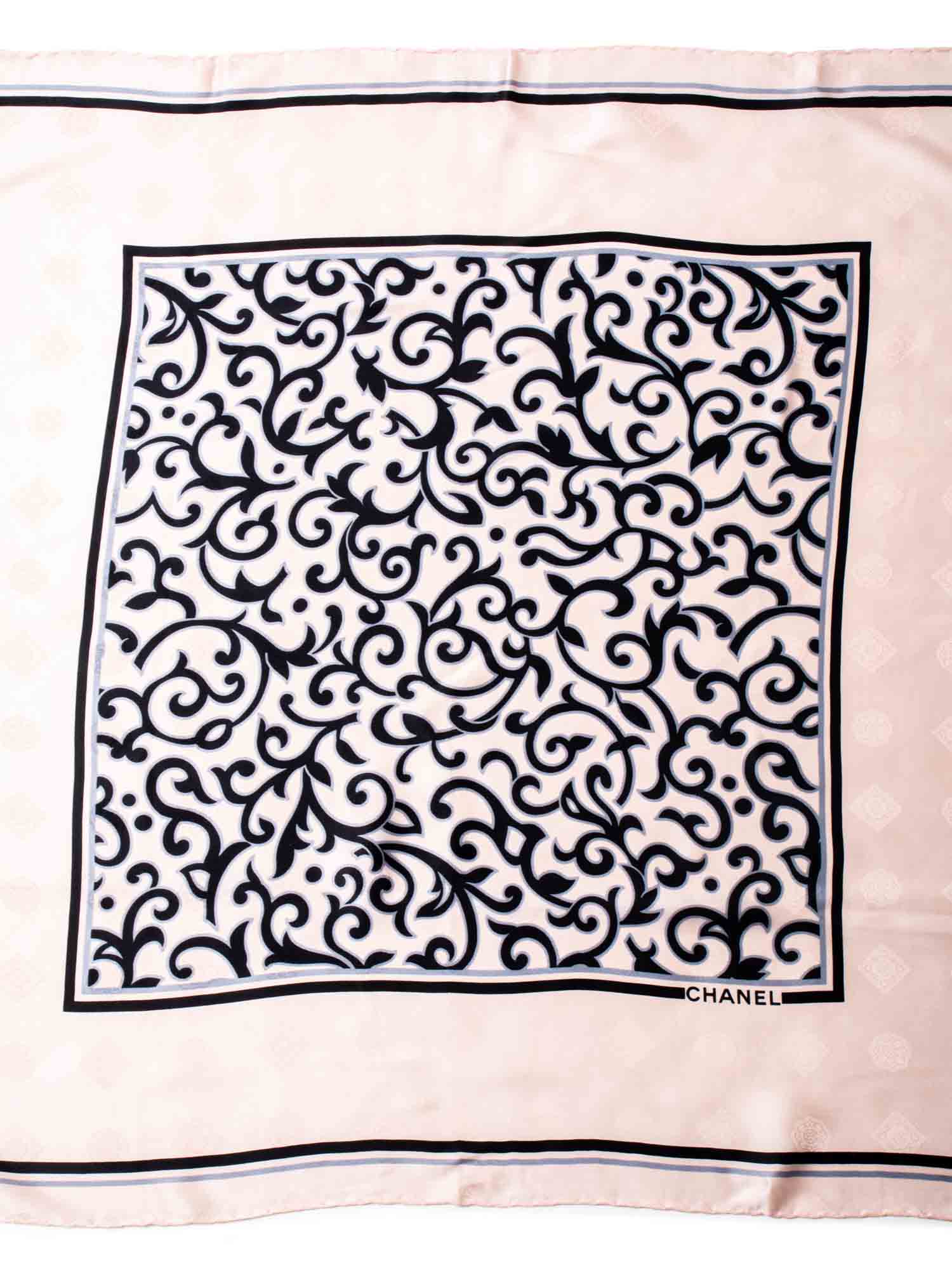 Chanel Logo Silk Royal Floral Scarf Pink Black