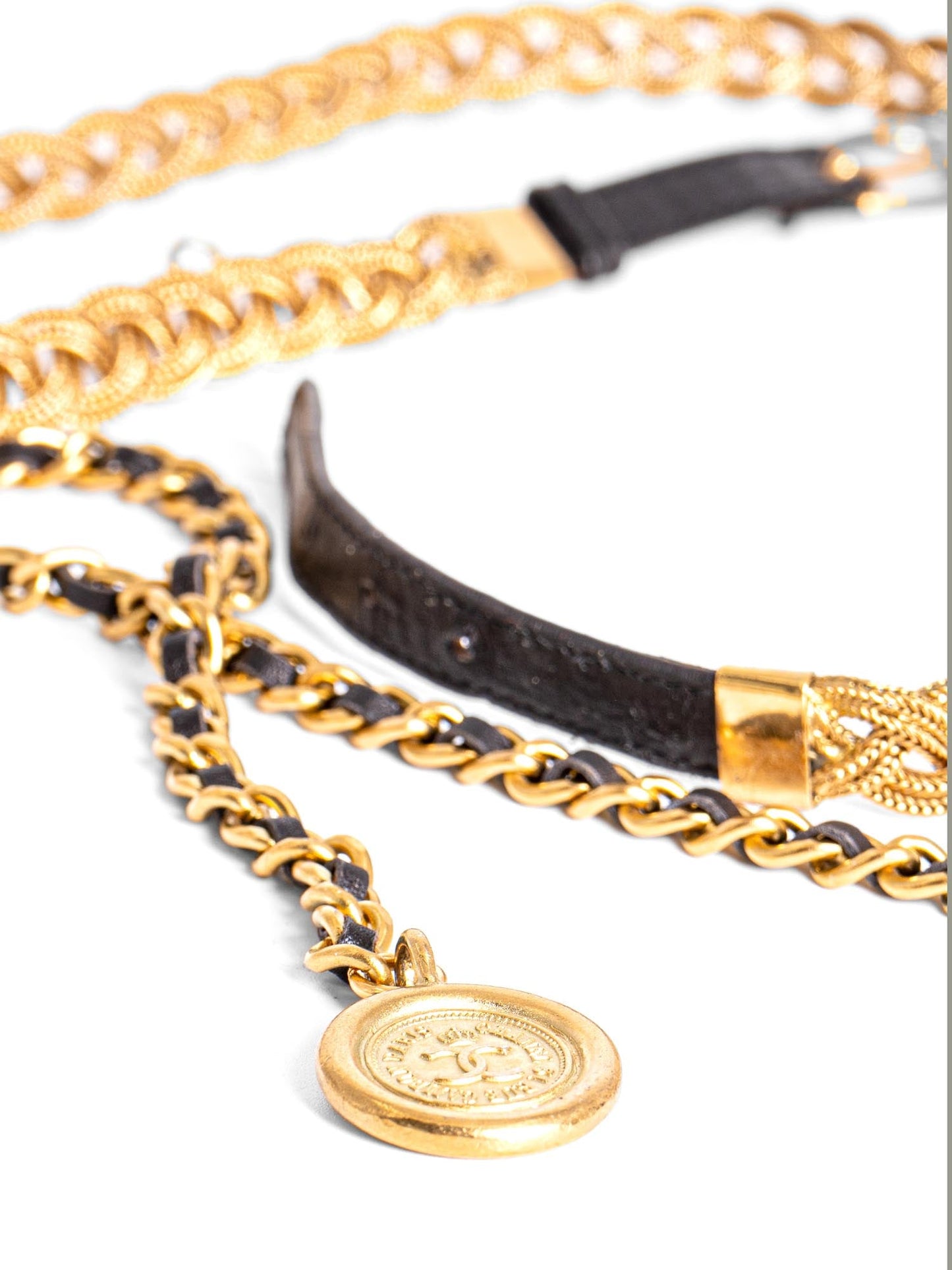 Chanel Medallion K Gold Multi-Chain Leather Belt Black