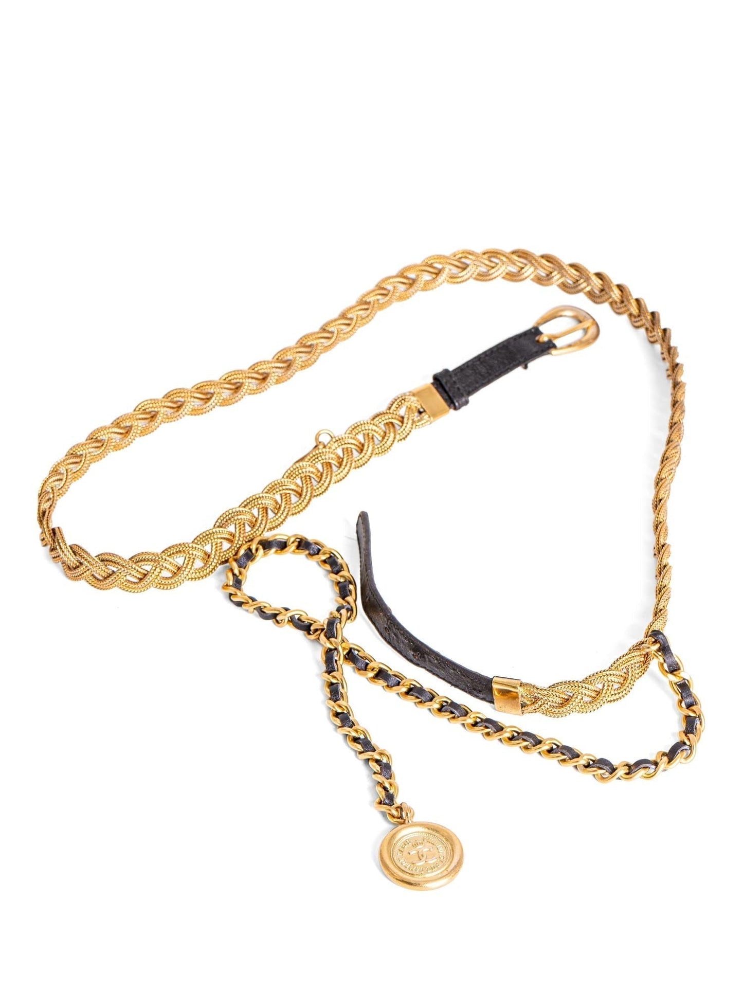 Chanel Medallion K Gold Multi-Chain Leather Belt Black