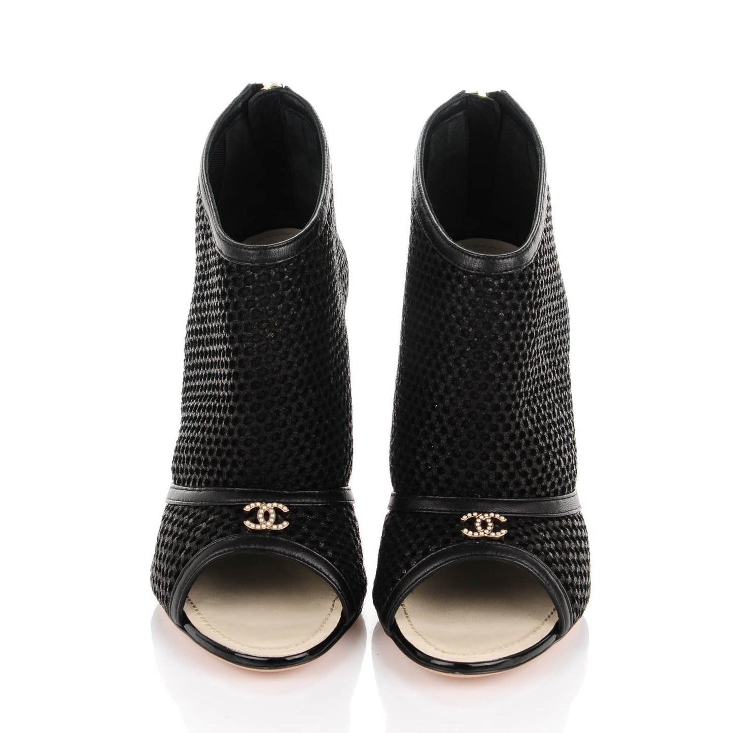 Chanel Mesh CC Peep Toe Ankle Boots for Women