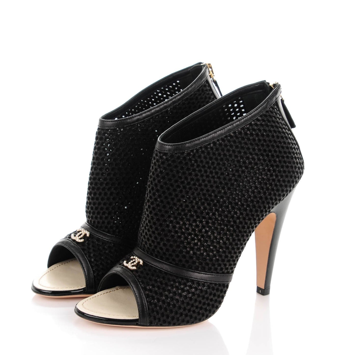 Chanel Mesh CC Peep Toe Ankle Boots for Women