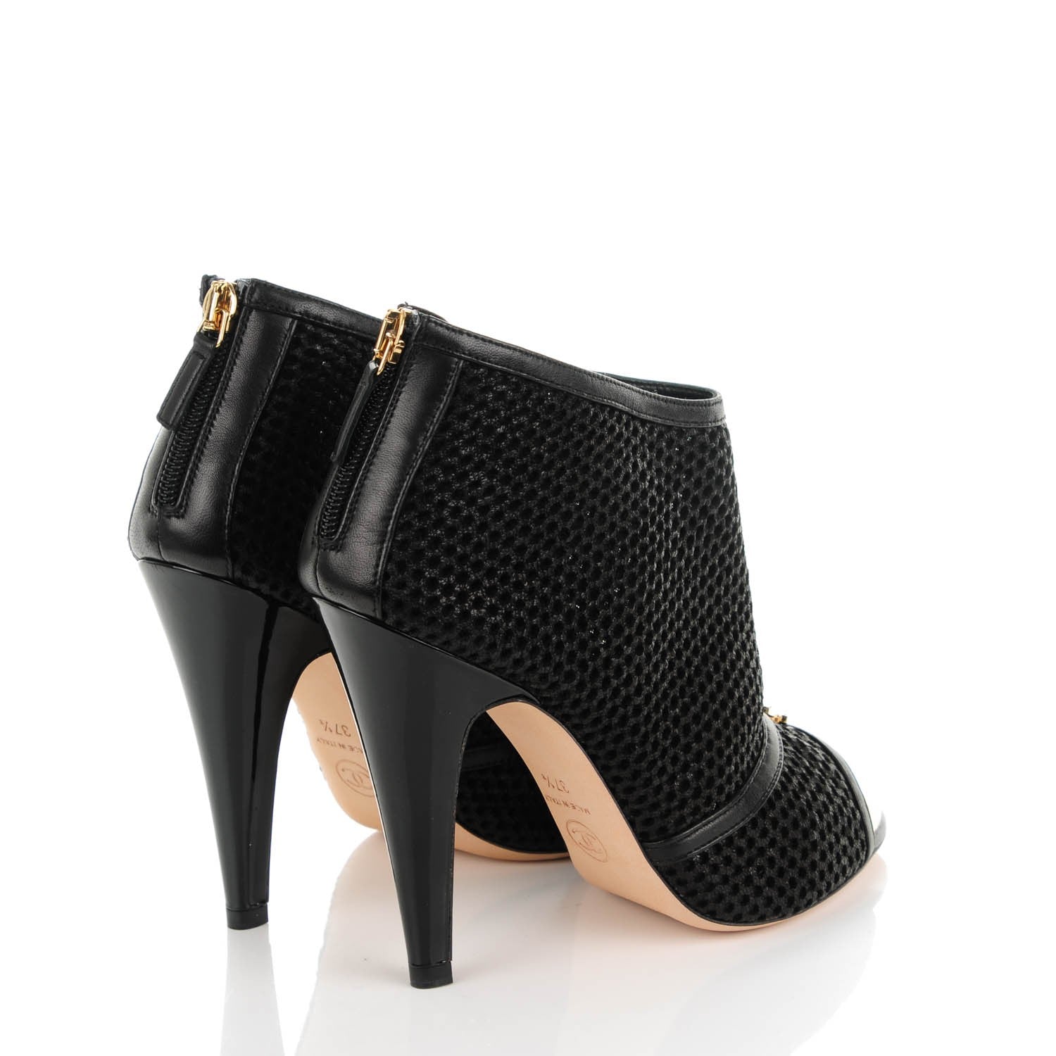 CHANEL MESH CC PEEP TOE ANKLE BOOTS