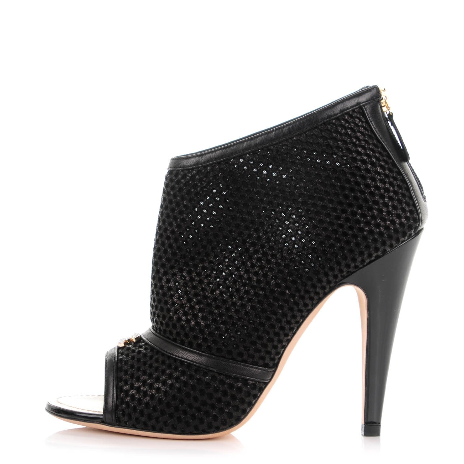 Chanel Mesh CC Peep Toe Ankle Boots for Women
