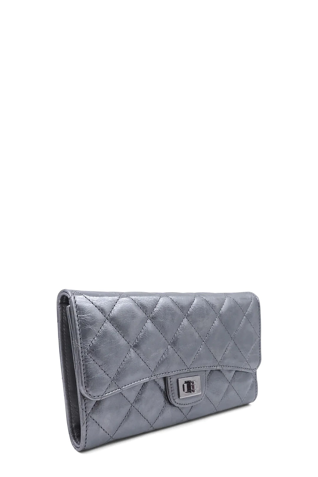 Chanel Metallic Aged Calfskin Leather Quilted 2.55 Reissue Wallet Handbag