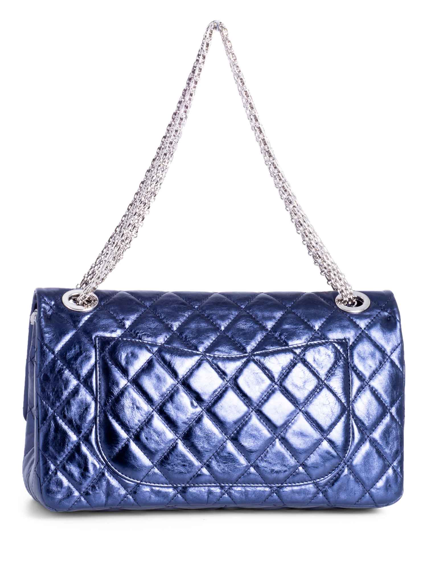Chanel Metallic Aged Lambskin Leather . Maxi Double Flap Bag Blue