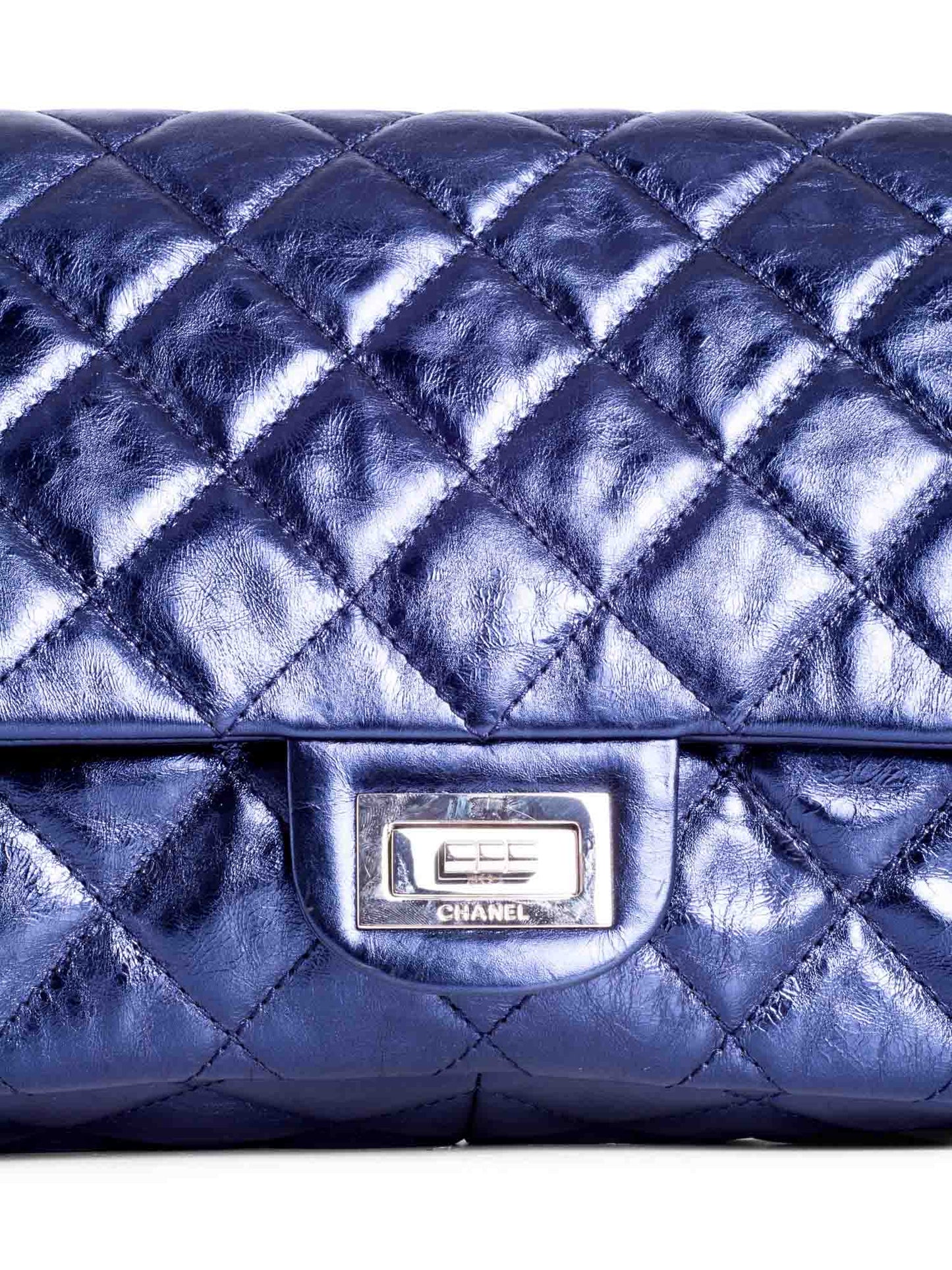 Chanel Metallic Aged Lambskin Leather . Maxi Double Flap Bag Blue