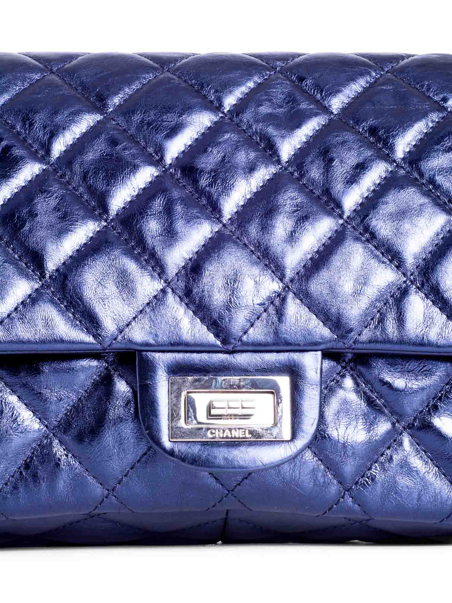 Chanel Metallic Aged Lambskin Leather . Maxi Double Flap Bag Blue