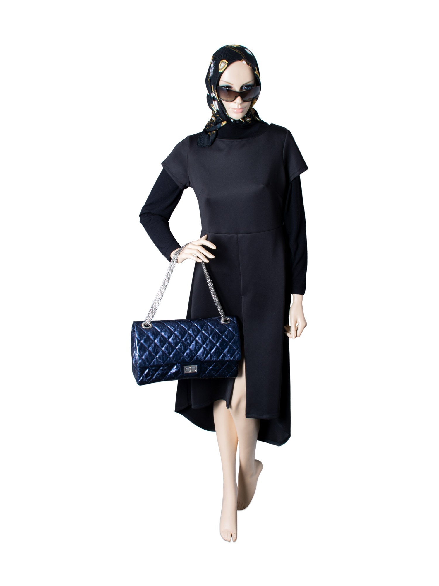 Chanel Metallic Aged Lambskin Leather . Maxi Double Flap Bag Blue