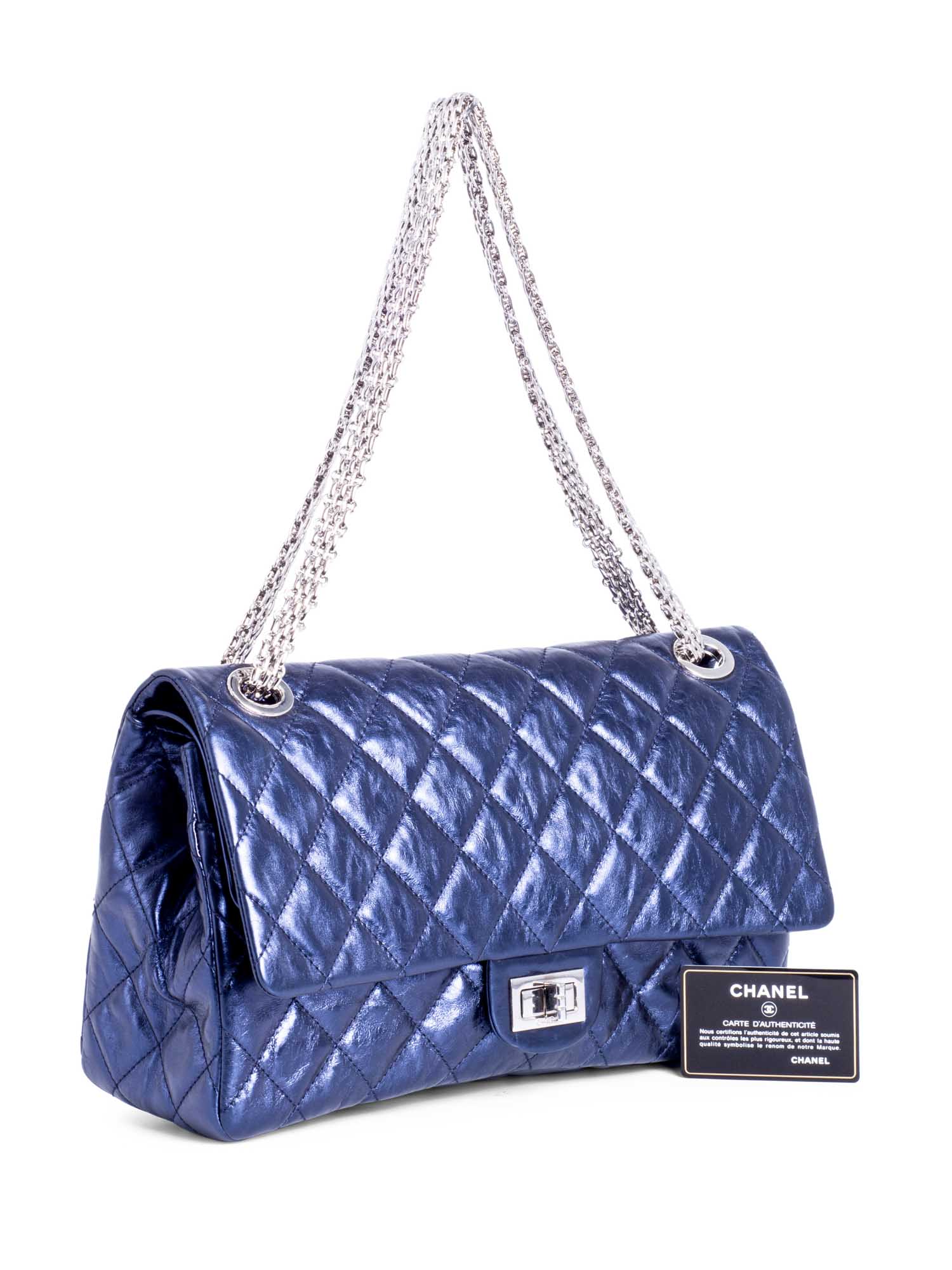 Chanel Metallic Aged Lambskin Leather . Maxi Double Flap Bag Blue