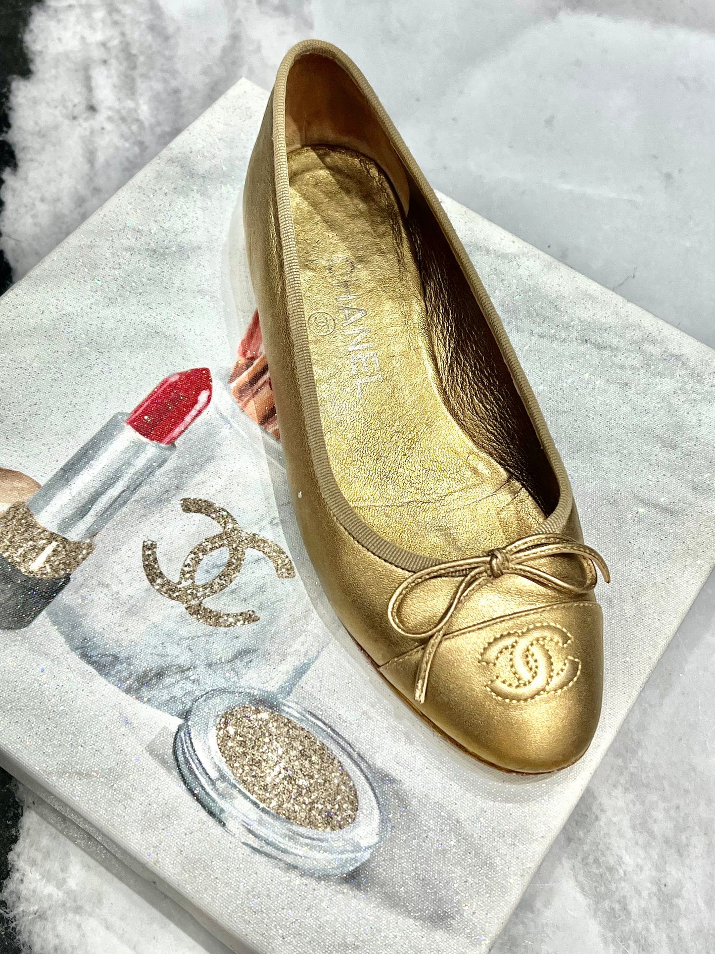 Chanel Cc Metallic Cambon Leather Ballet Flats Women Shoes