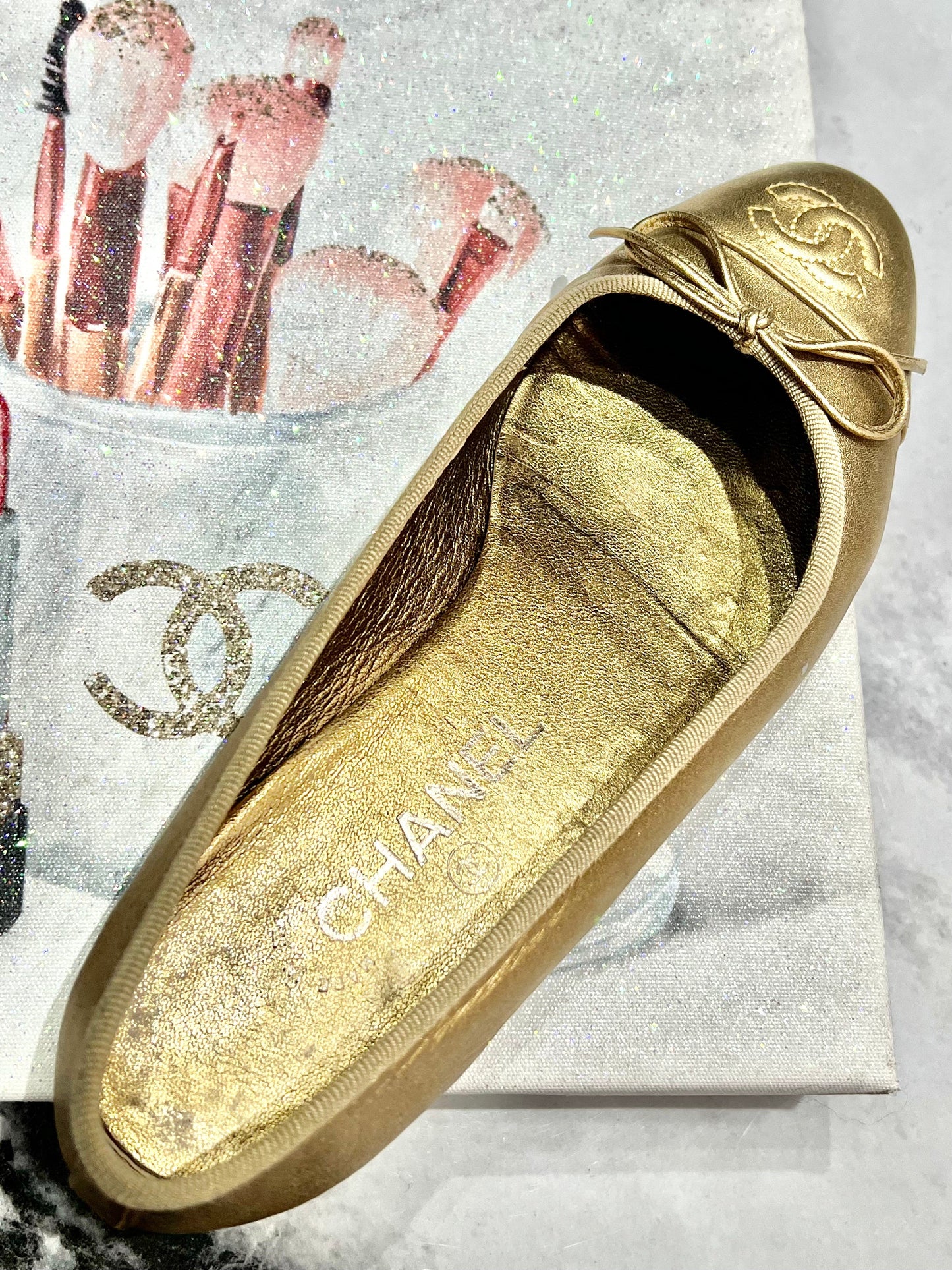 Chanel Cc Metallic Cambon Leather Ballet Flats Women Shoes