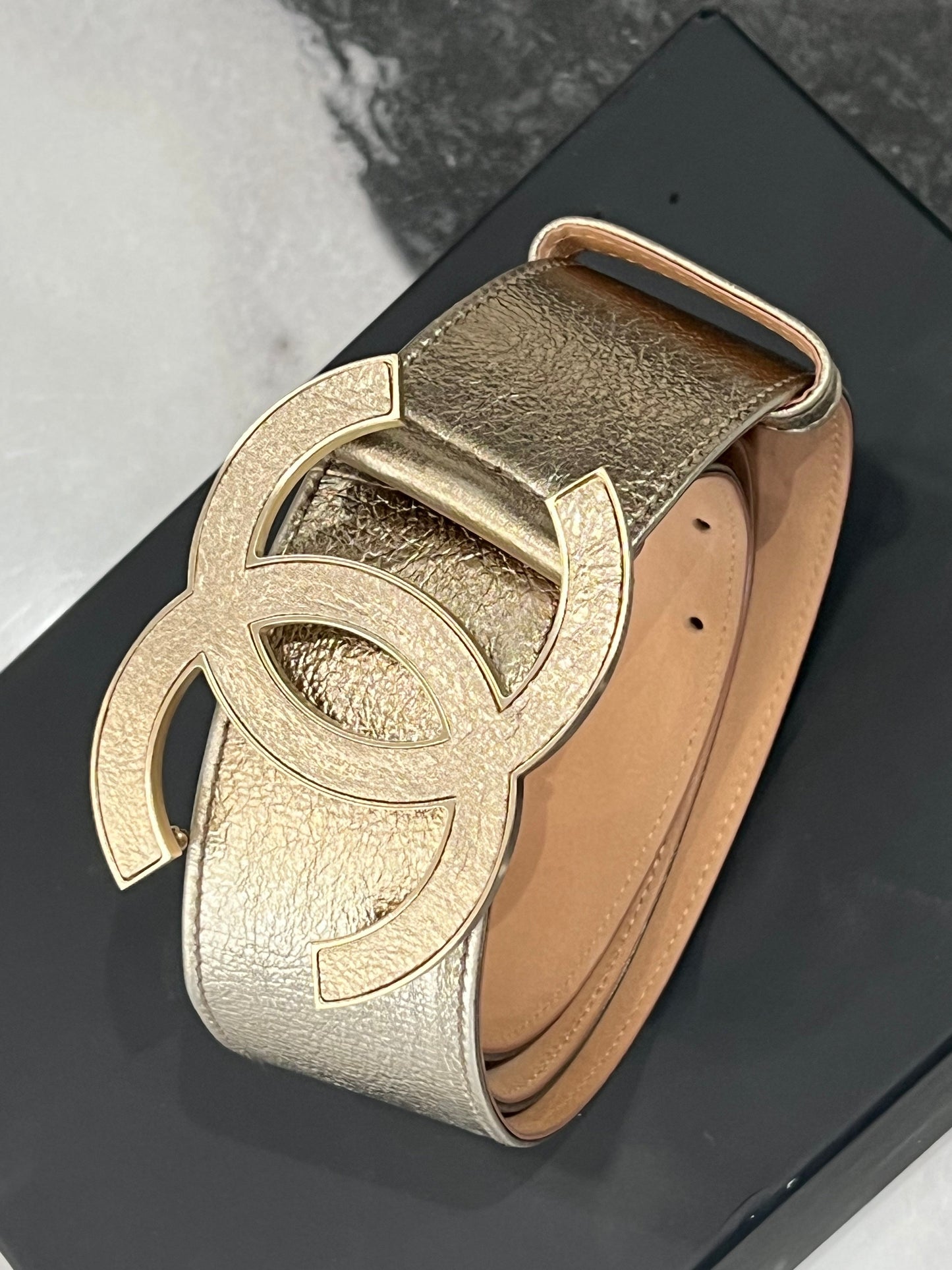 Chanel Metallic Lambskin Cc Buckle Wide Belt Bag