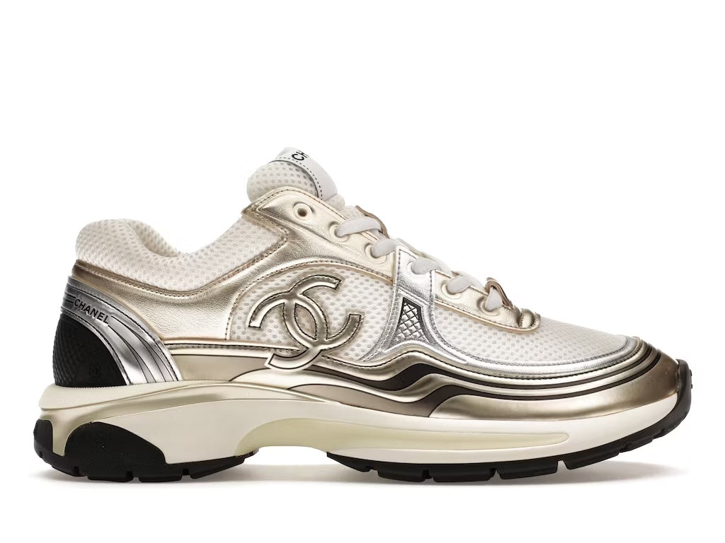 CHANEL MIXED FABRIC METALLIC LAMINATED CALFSKIN CC SNEAKERS