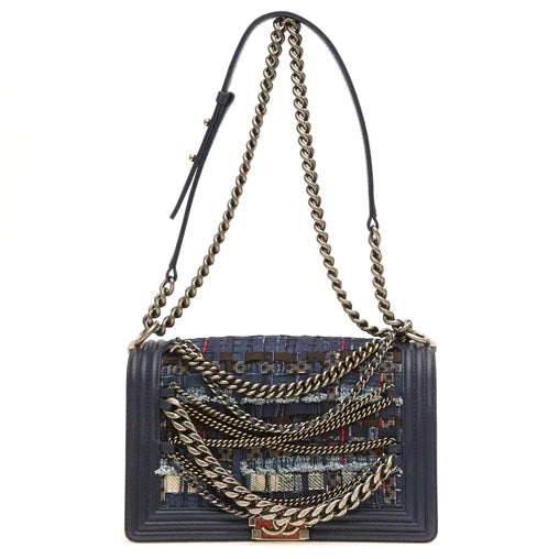Chanel NAVY BOUCLE TWEED BOY FLAP Shoulder Bag