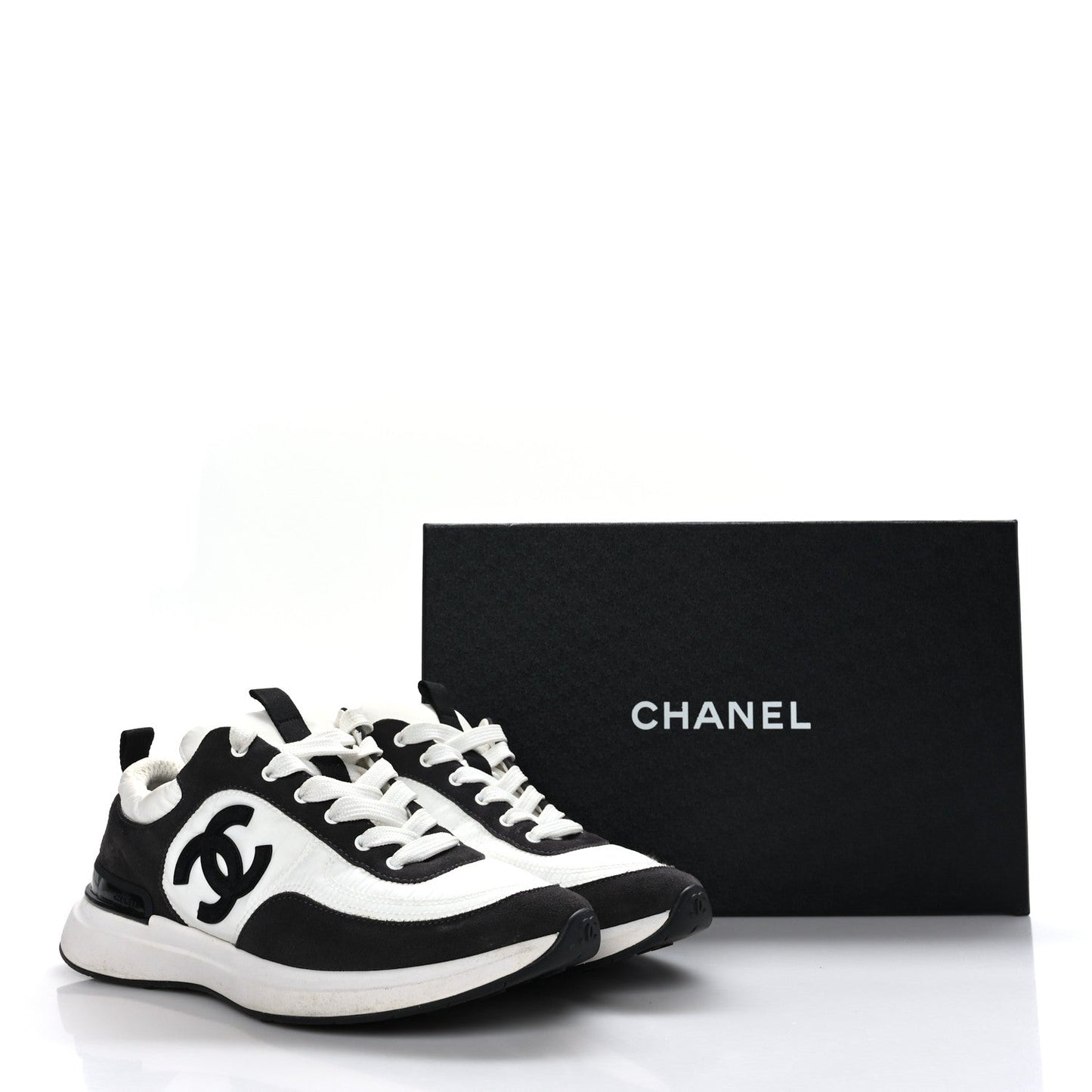 CHANEL CC CALFSKIN SUEDE & NYLON SNEAKERS