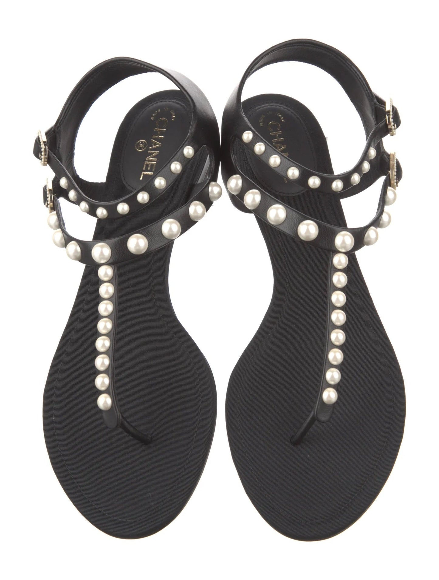 Chanel Pearl Embellished Thong Flat Sandals for Women