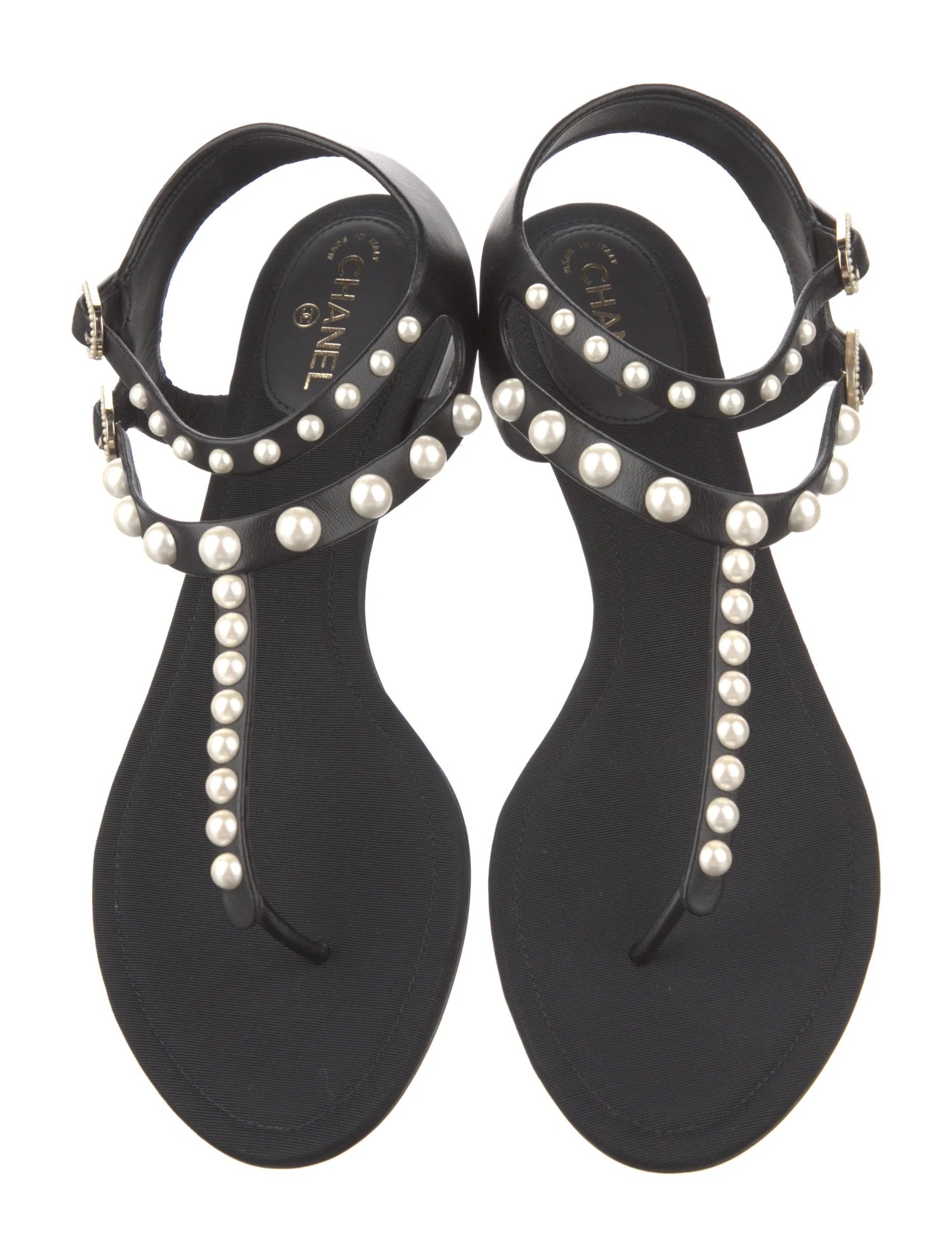 Chanel Pearl Embellished Thong Flat Sandals for Women