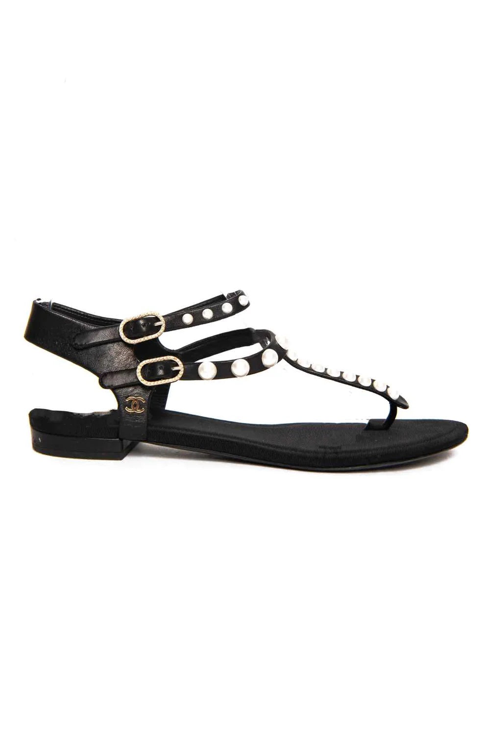 Chanel Pearl Embellished Thong Flat Sandals for Women