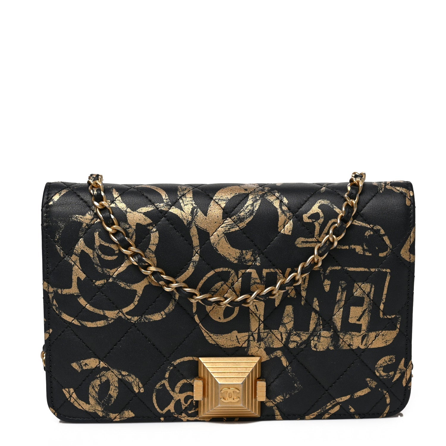 Chanel Quilted Calfskin Graffiti Pyramid Wallet on A Chain Handbag