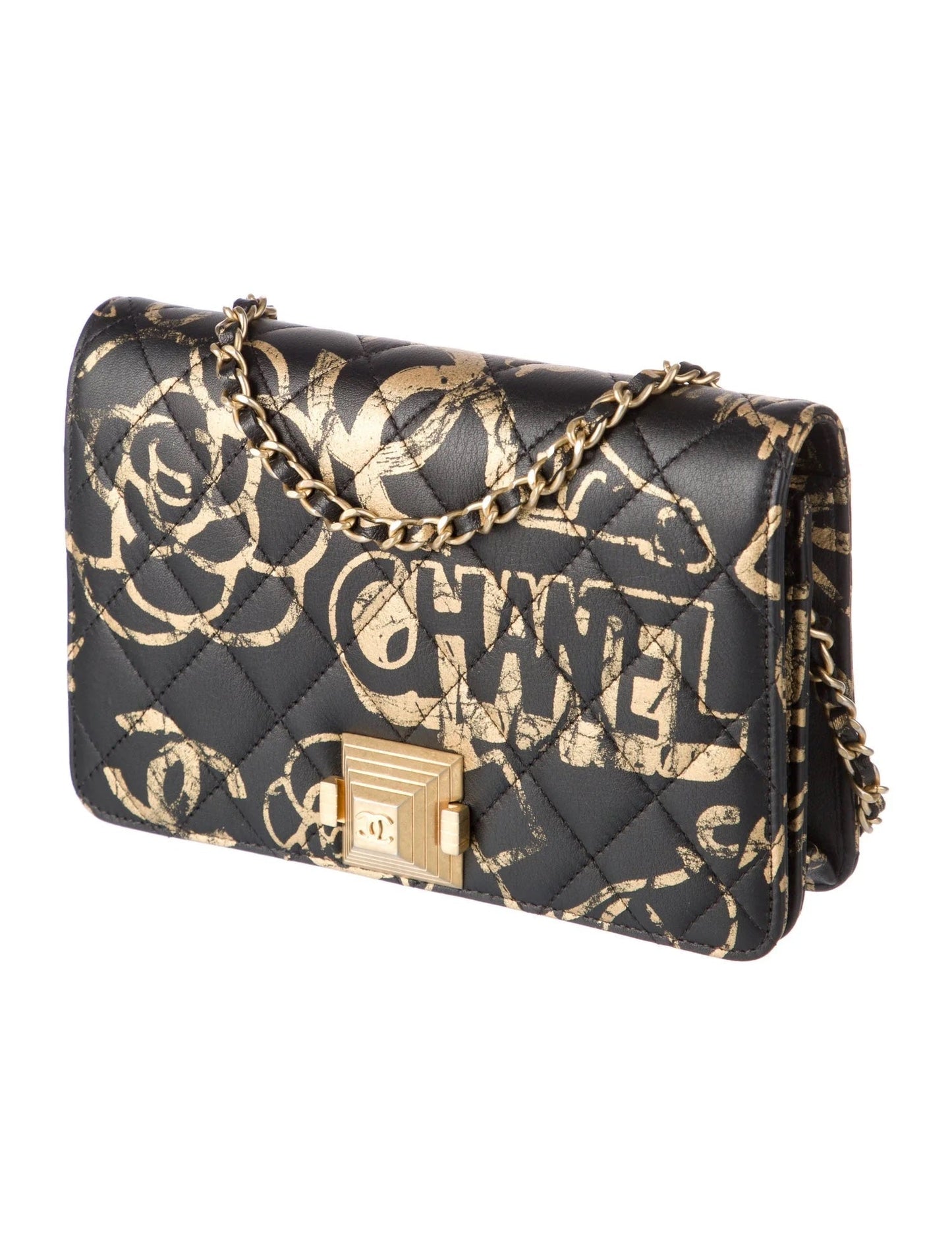 Chanel Quilted Calfskin Graffiti Pyramid Wallet on A Chain Handbag