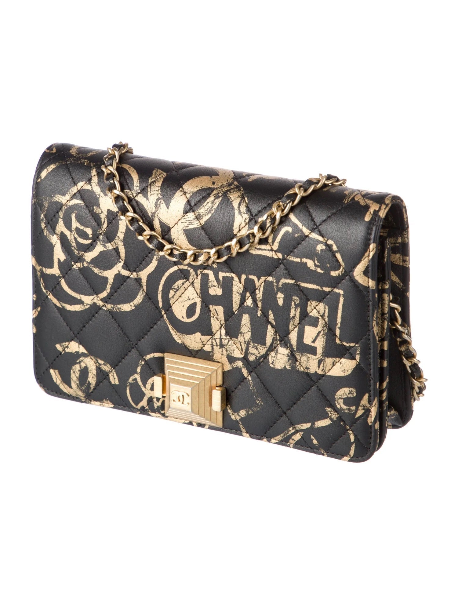 Chanel Quilted Calfskin Graffiti Pyramid Wallet on A Chain Handbag
