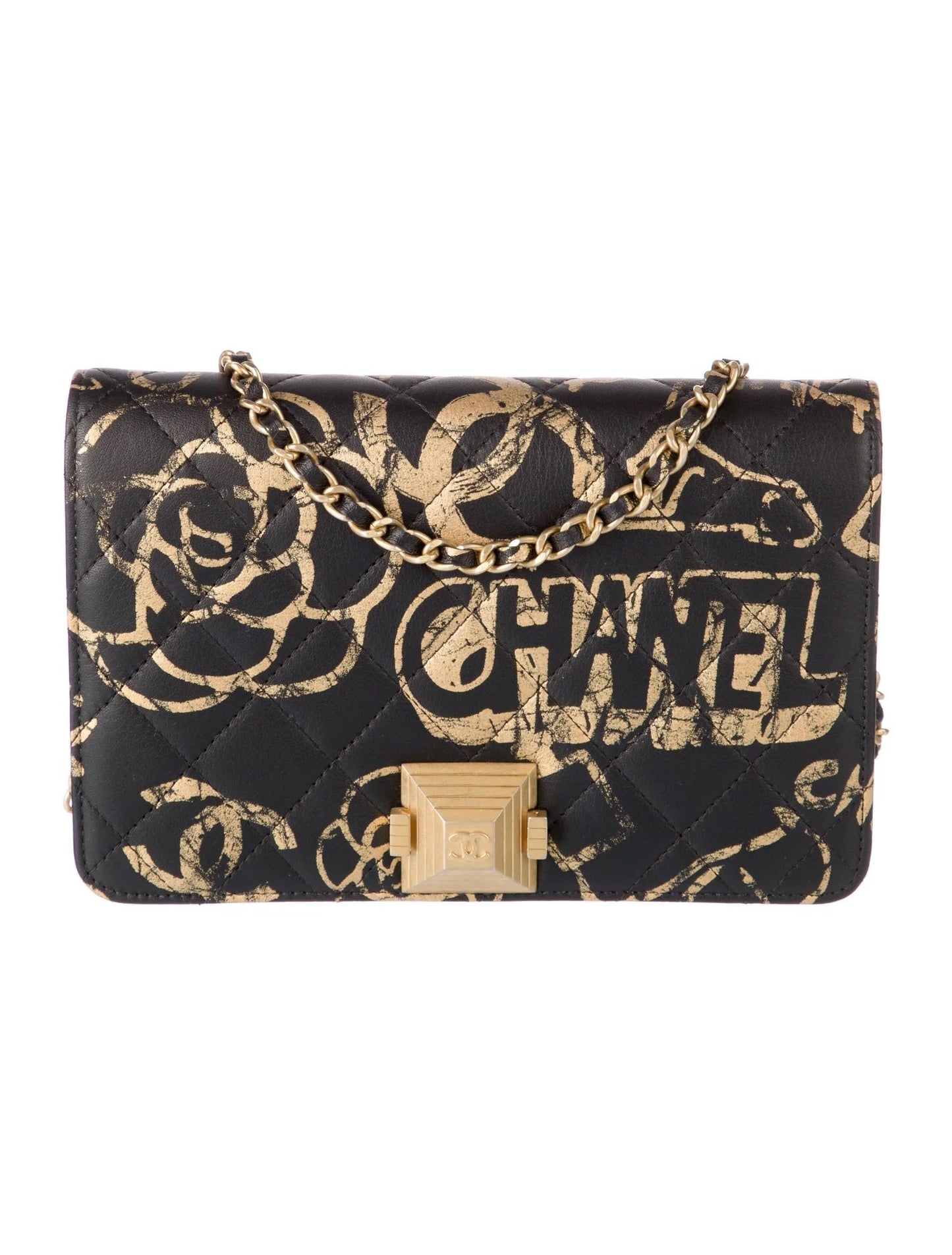 Chanel Quilted Calfskin Graffiti Pyramid Wallet on A Chain Handbag