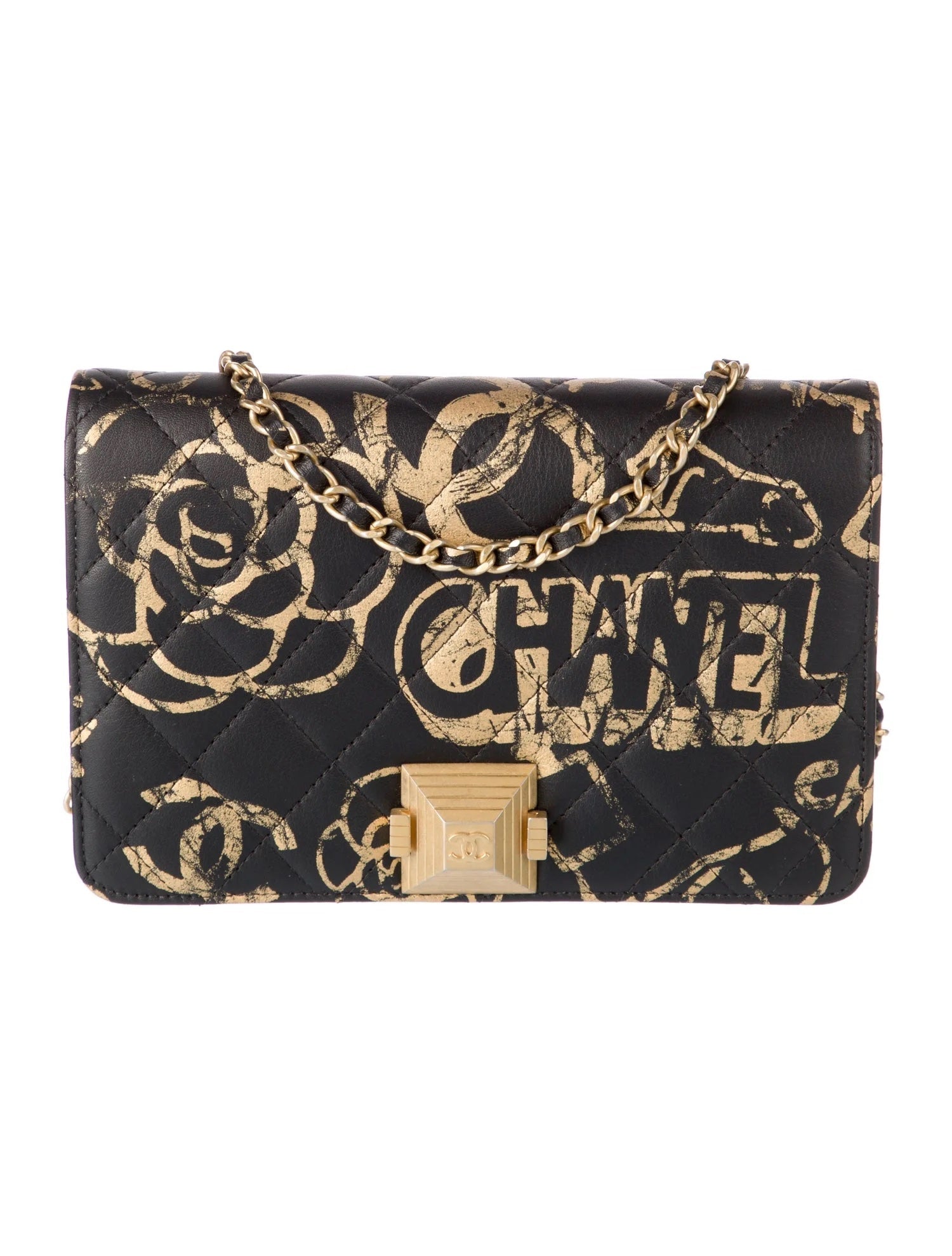 Chanel Quilted Calfskin Graffiti Pyramid Wallet on A Chain Handbag