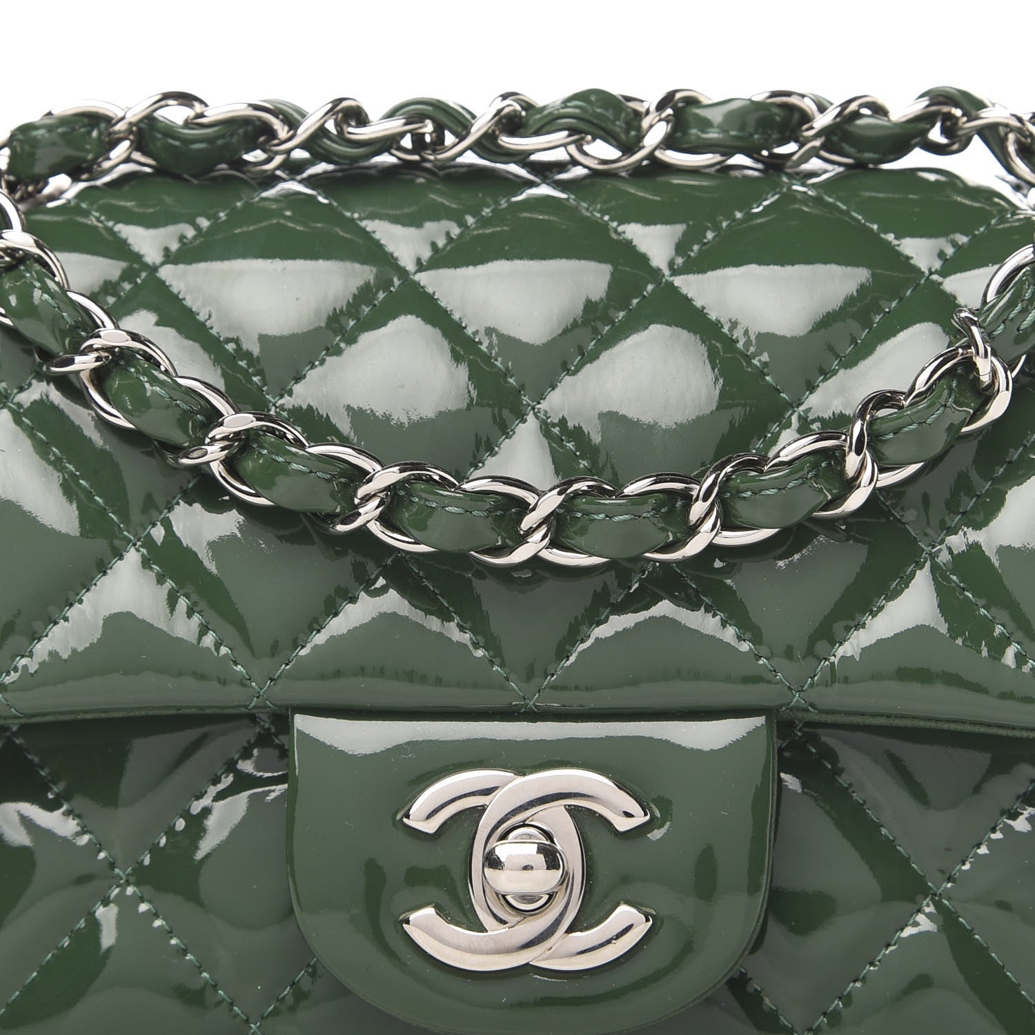 Chanel Patent Calfskin Quilted Mini Flap in Emerald Green Women Shoes